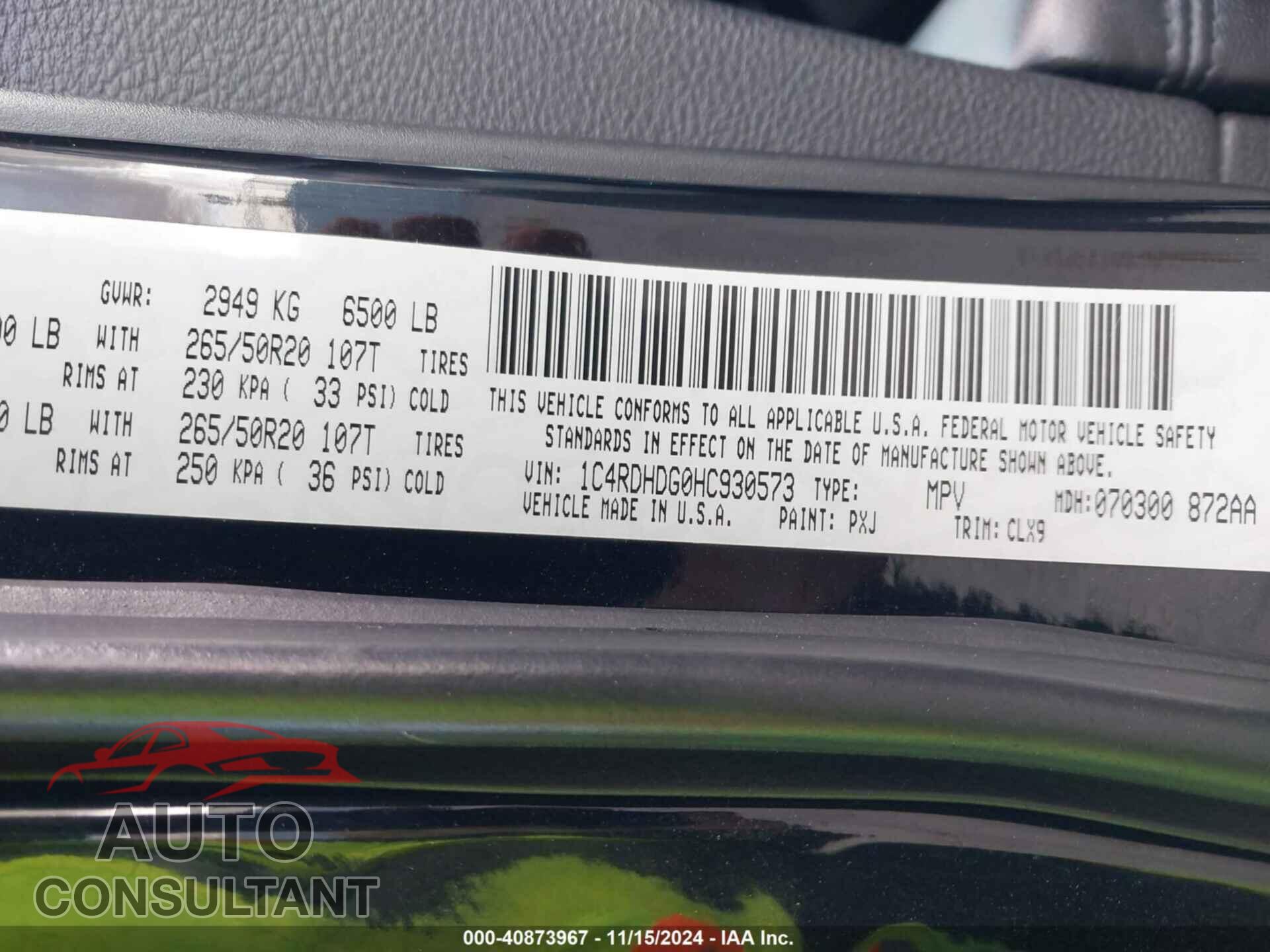DODGE DURANGO 2017 - 1C4RDHDG0HC930573
