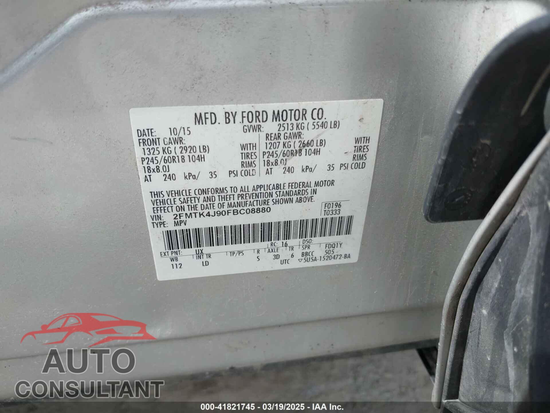 FORD EDGE 2015 - 2FMTK4J90FBC08880