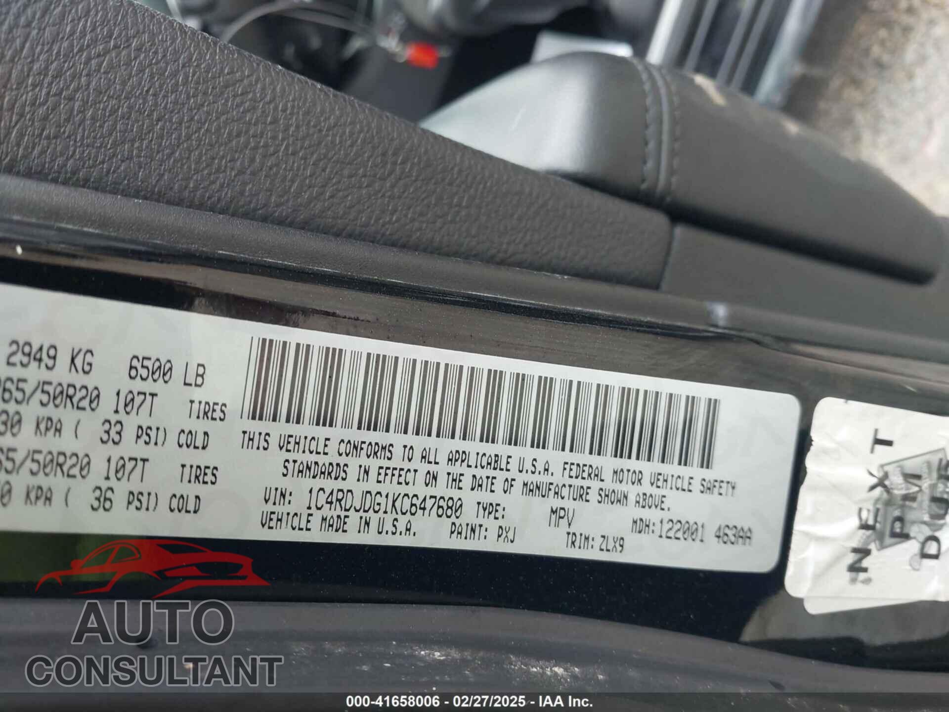 DODGE DURANGO 2019 - 1C4RDJDG1KC647680