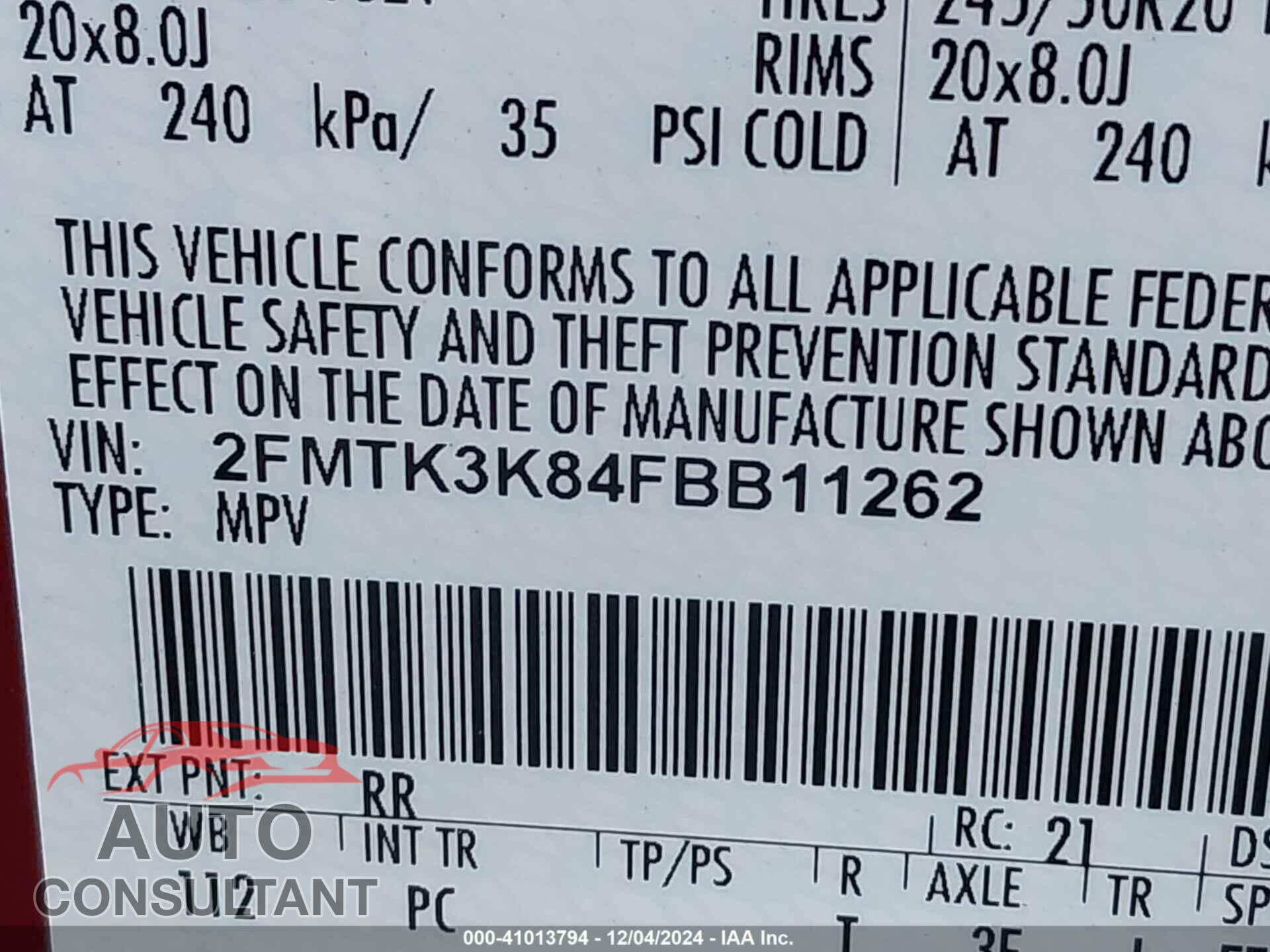 FORD EDGE 2015 - 2FMTK3K84FBB11262