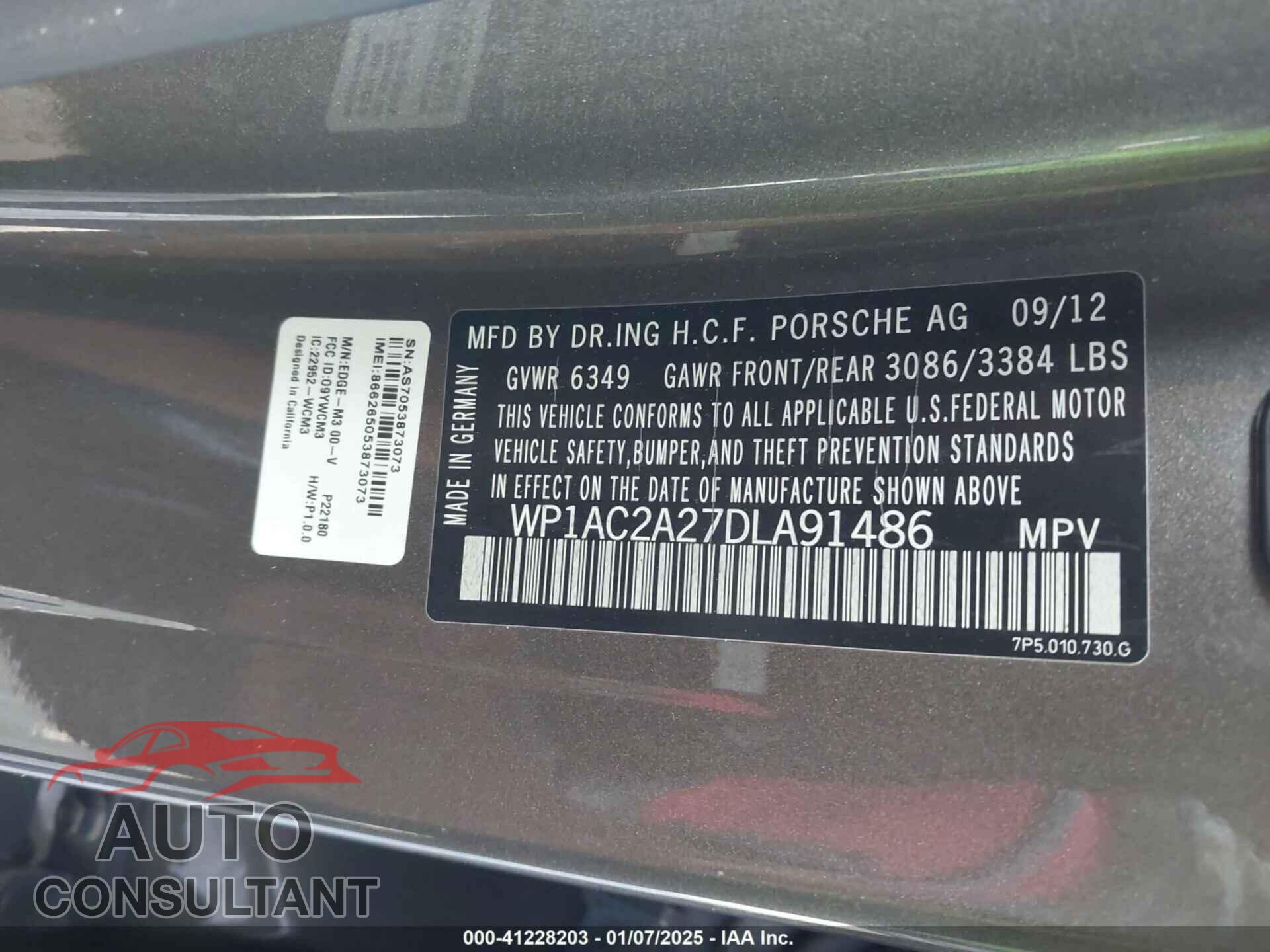 PORSCHE CAYENNE 2013 - WP1AC2A27DLA91486