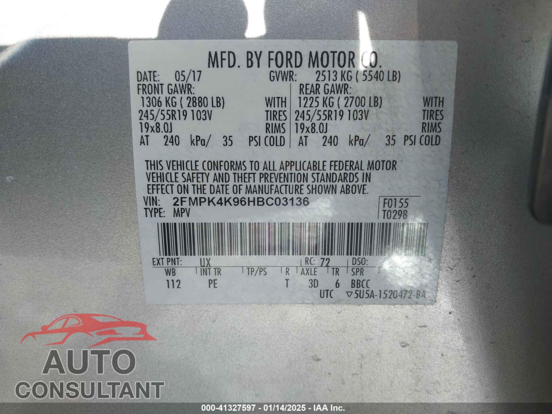 FORD EDGE 2017 - 2FMPK4K96HBC03136