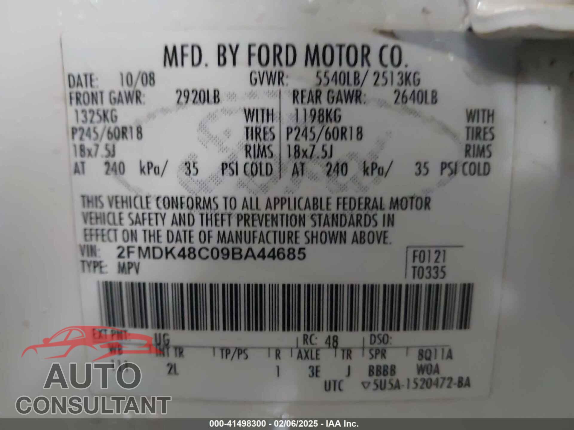 FORD EDGE 2009 - 2FMDK48C09BA44685