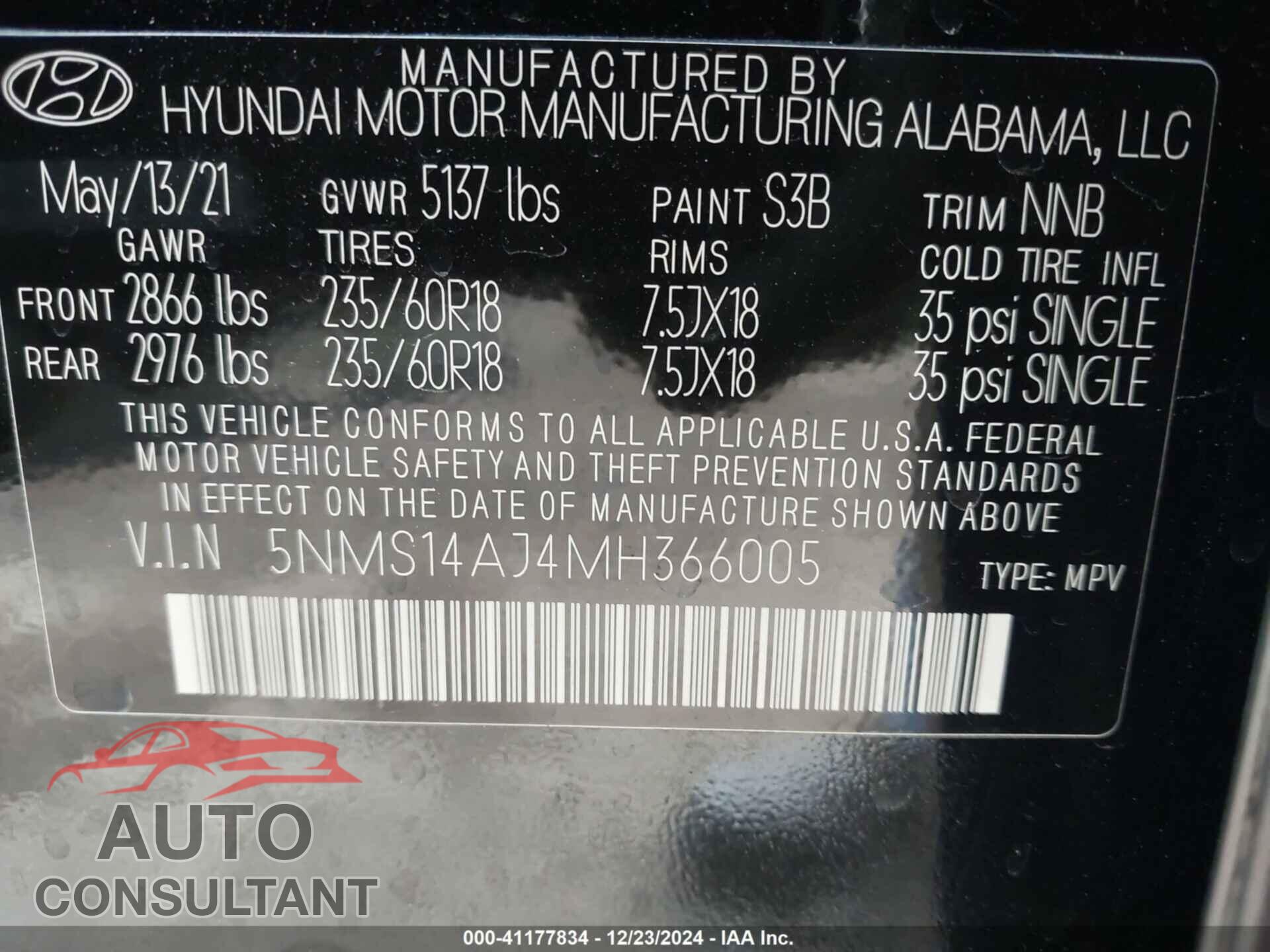 HYUNDAI SANTA FE 2021 - 5NMS14AJ4MH366005