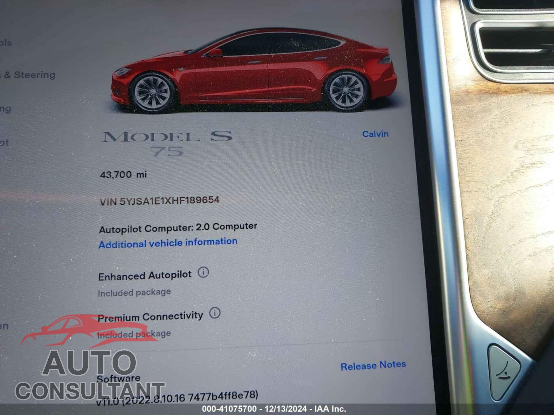 TESLA MODEL S 2017 - 5YJSA1E1XHF189654
