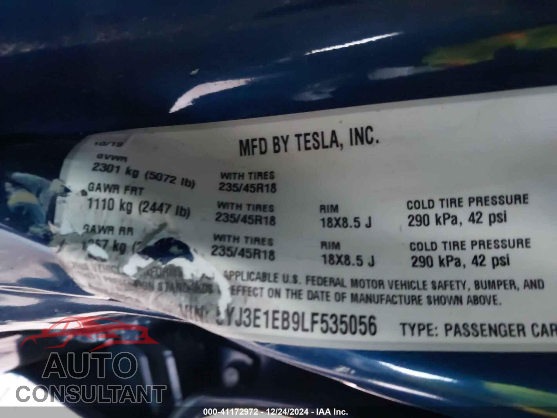 TESLA MODEL 3 2020 - 5YJ3E1EB9LF535056