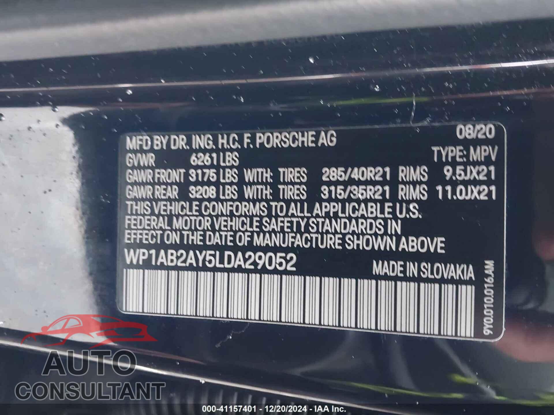 PORSCHE CAYENNE 2020 - WP1AB2AY5LDA29052