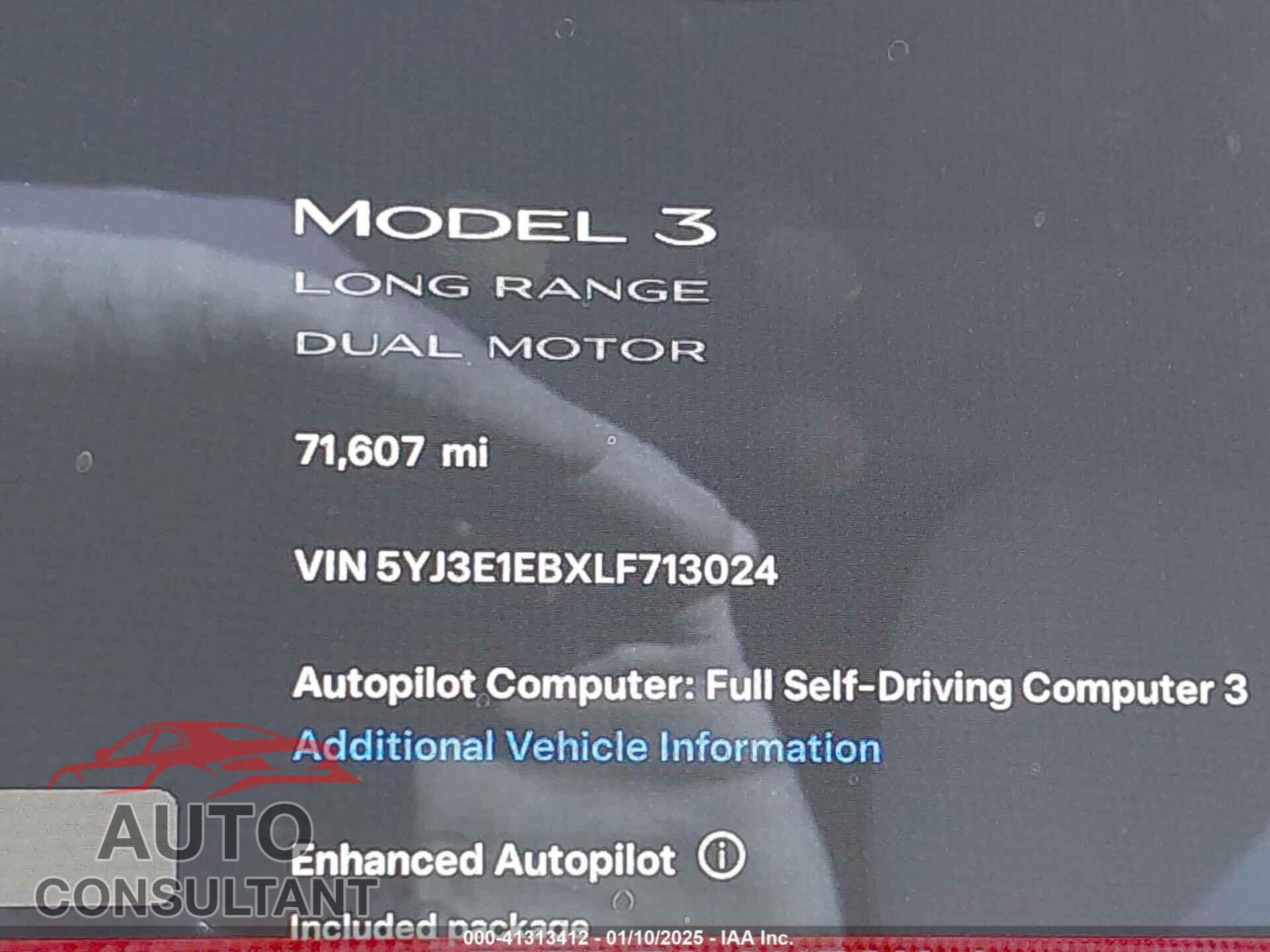 TESLA MODEL 3 2020 - 5YJ3E1EBXLF713024