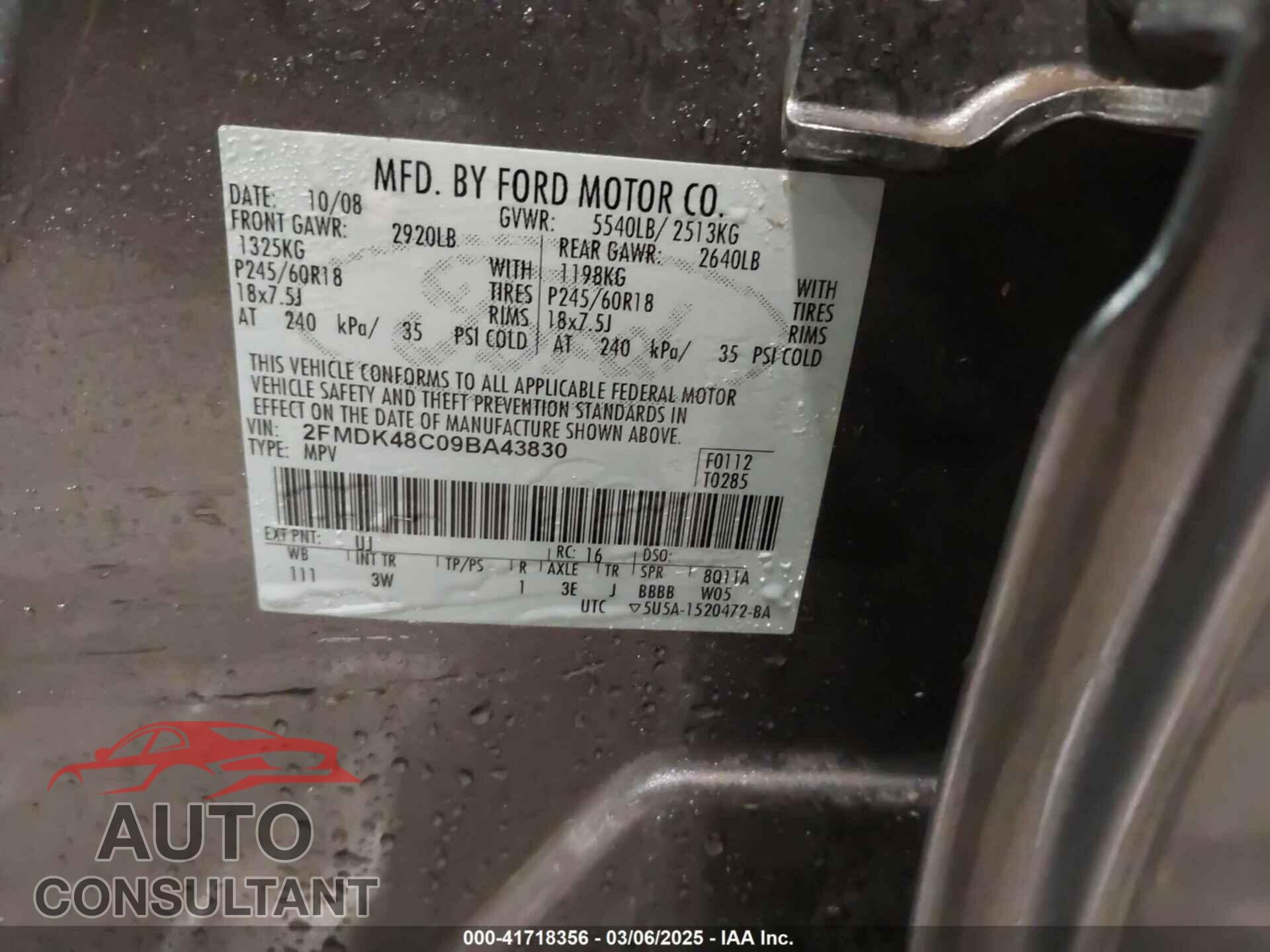 FORD EDGE 2009 - 2FMDK48C09BA43830