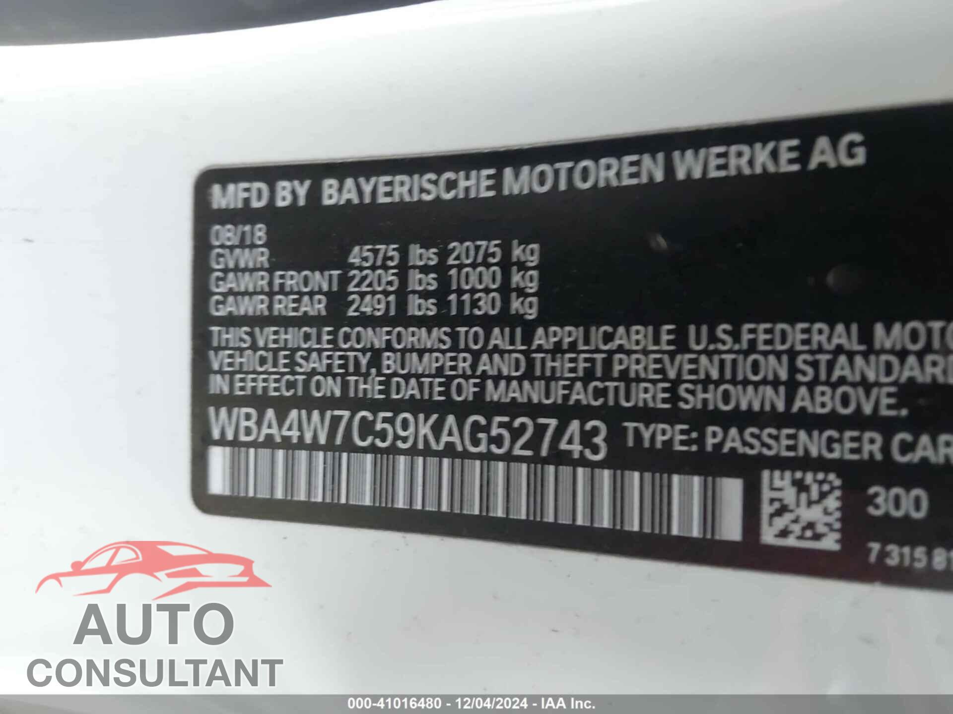 BMW 440I 2019 - WBA4W7C59KAG52743