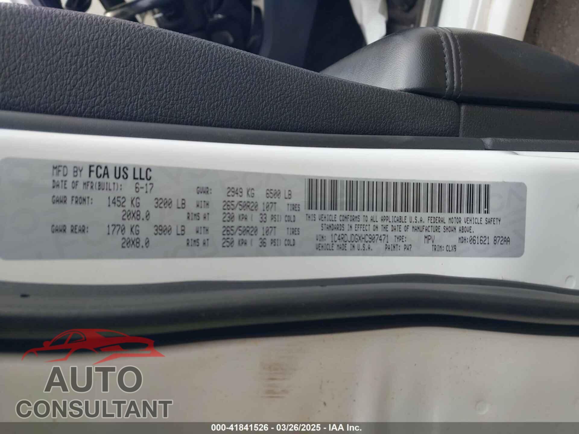 DODGE DURANGO 2017 - 1C4RDJDGXHC907471