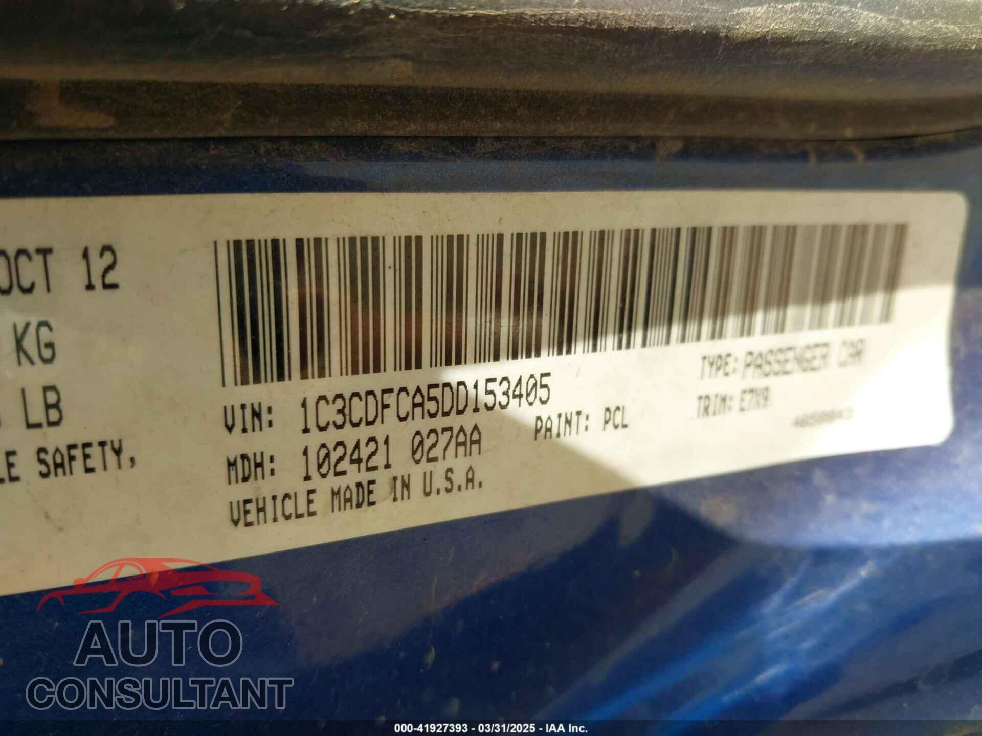 DODGE DART 2013 - 1C3CDFCA5DD153405