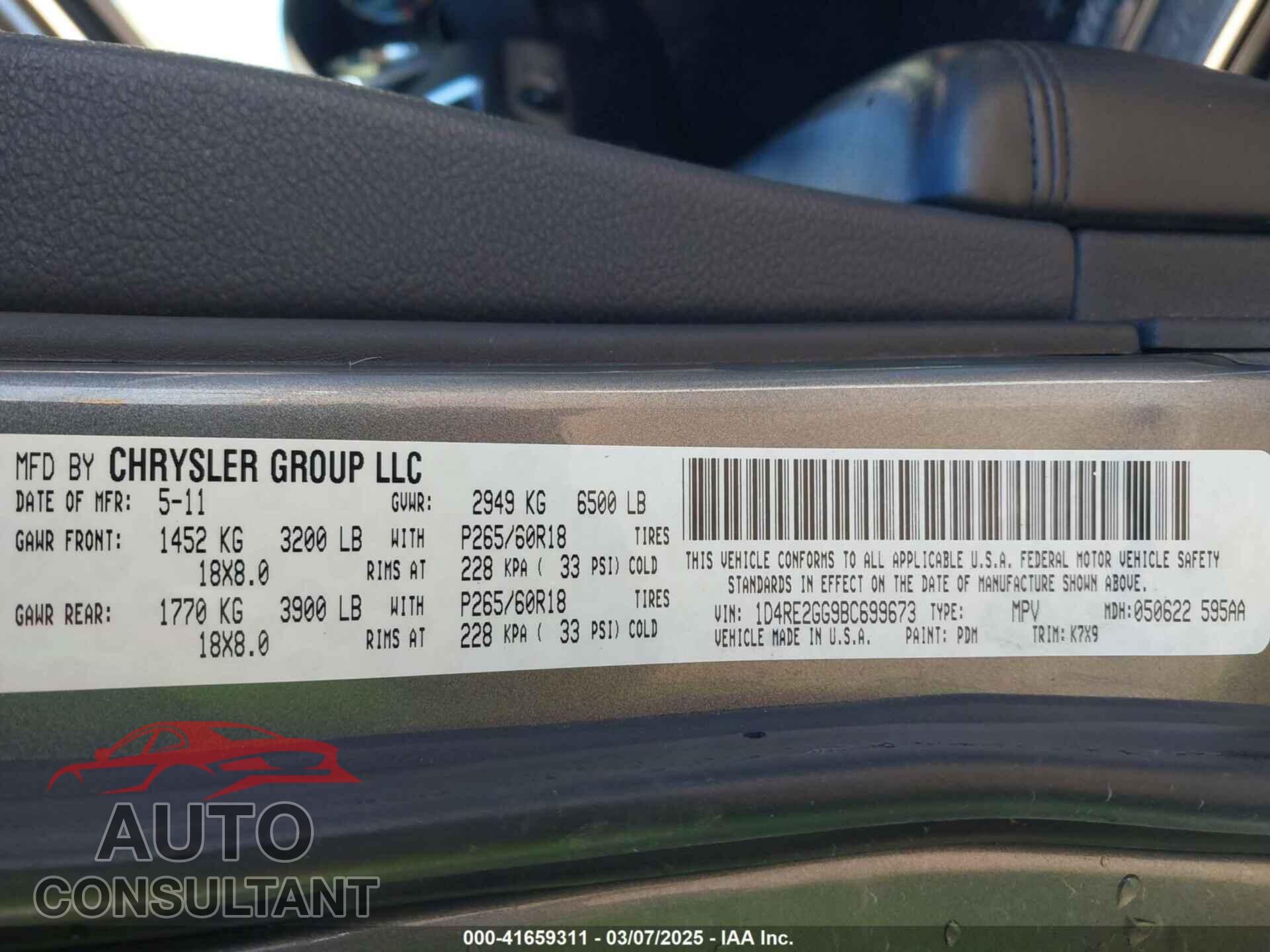 DODGE DURANGO 2011 - 1D4RE2GG9BC699673