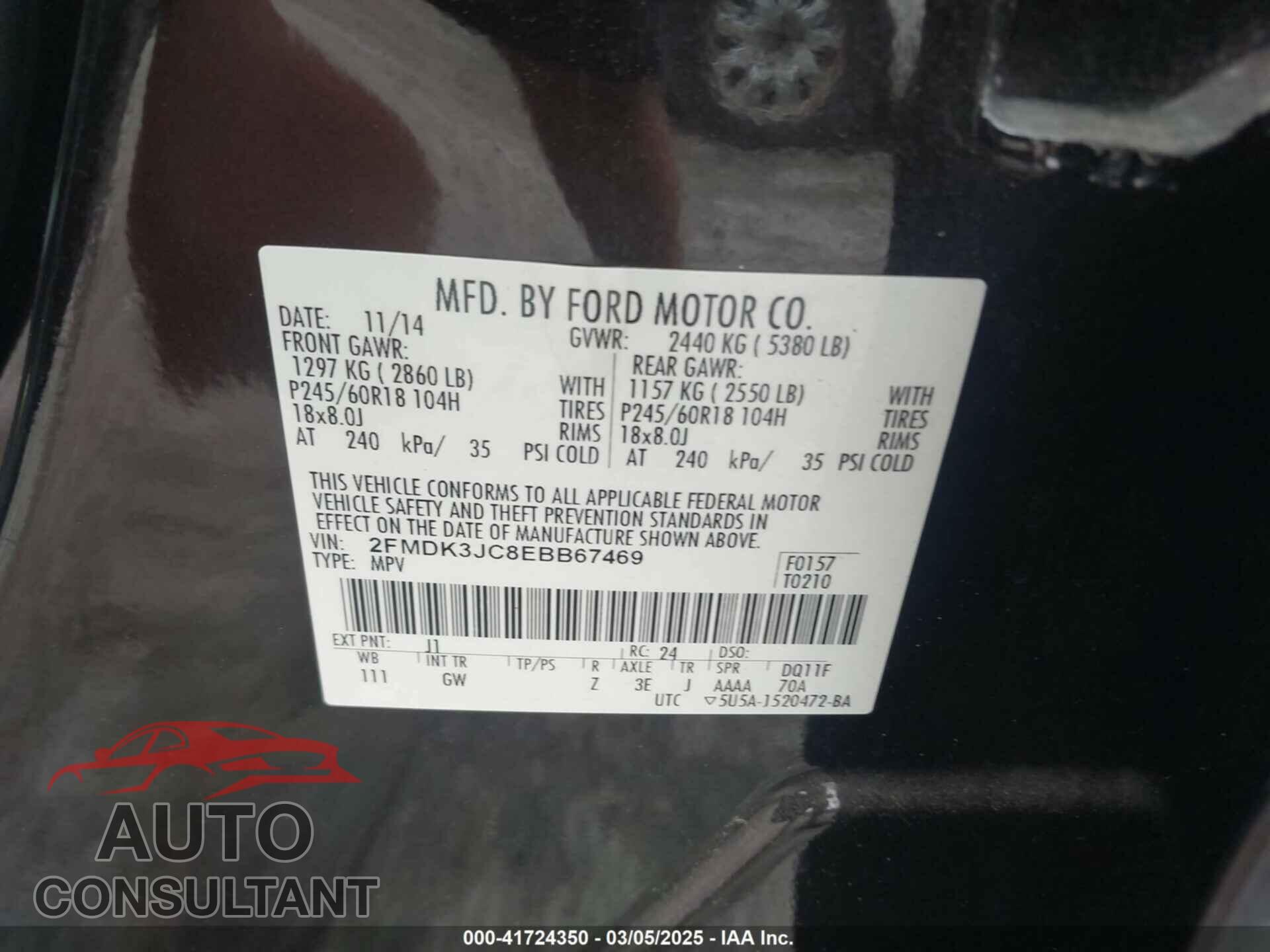 FORD EDGE 2014 - 2FMDK3JC8EBB67469