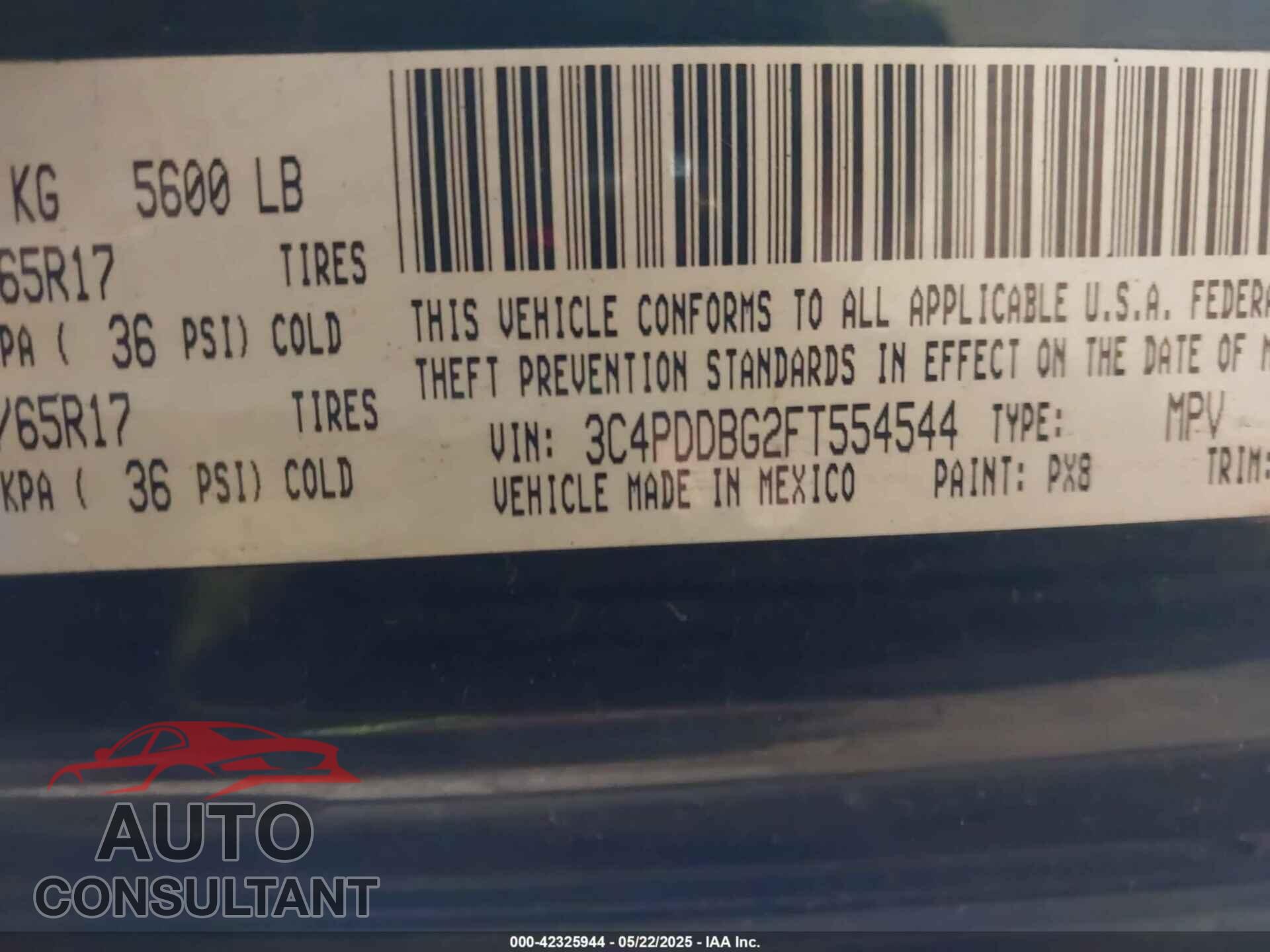 DODGE JOURNEY 2015 - 3C4PDDBG2FT554544