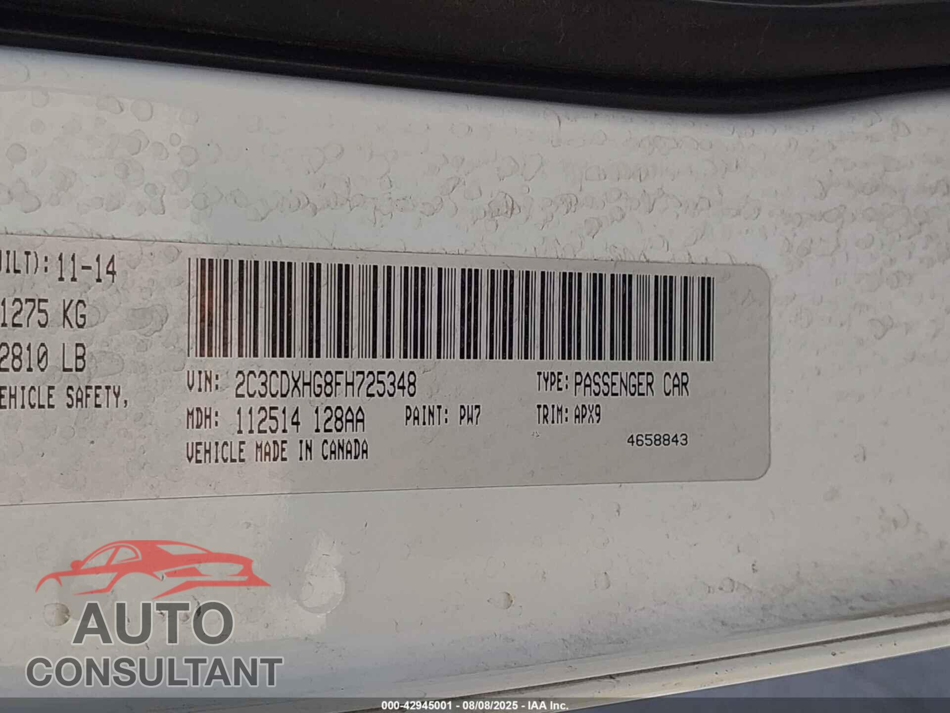 DODGE CHARGER 2015 - 2C3CDXHG8FH725348