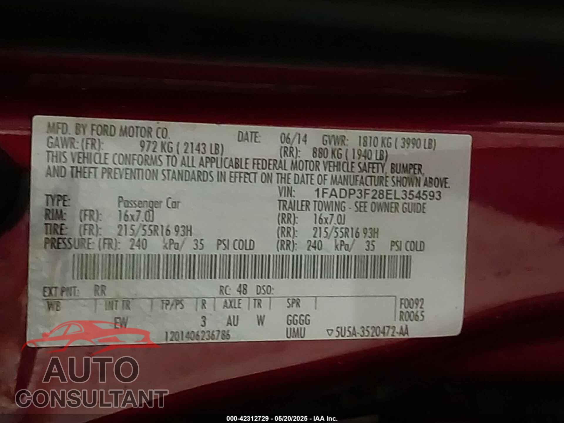 FORD FOCUS 2014 - 1FADP3F28EL354593