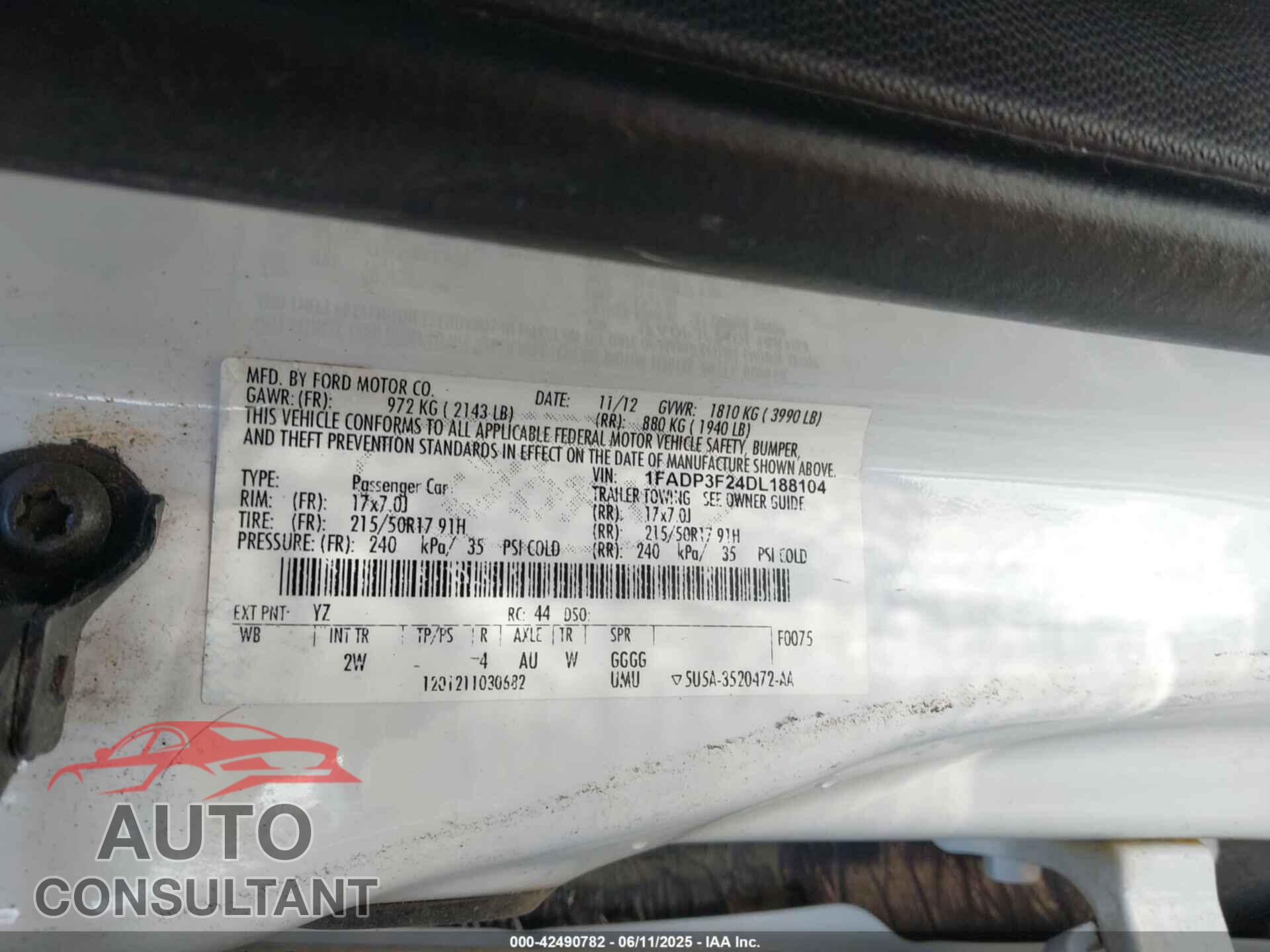 FORD FOCUS 2013 - 1FADP3F24DL188104
