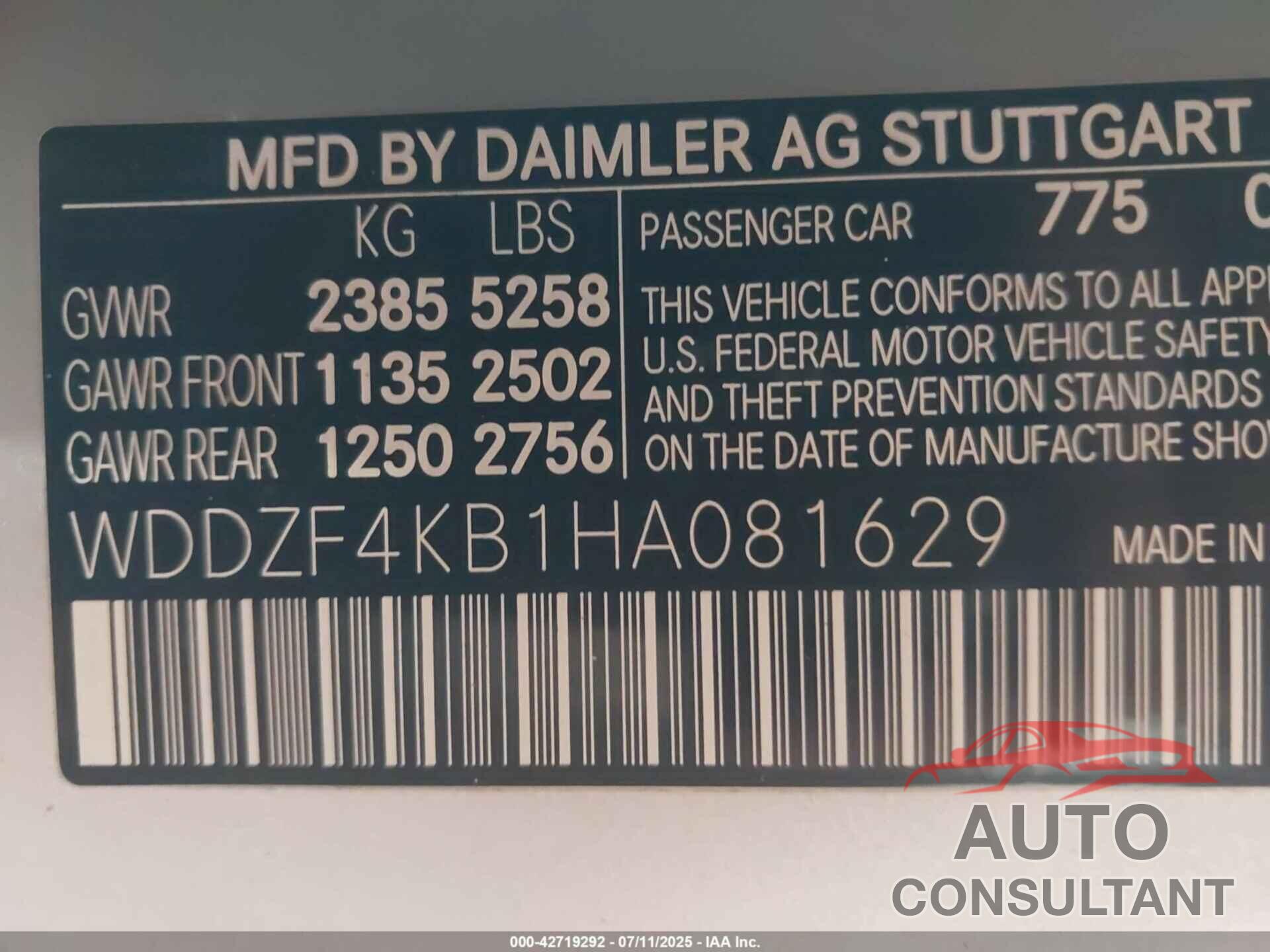 MERCEDES-BENZ E 300 2017 - WDDZF4KB1HA081629