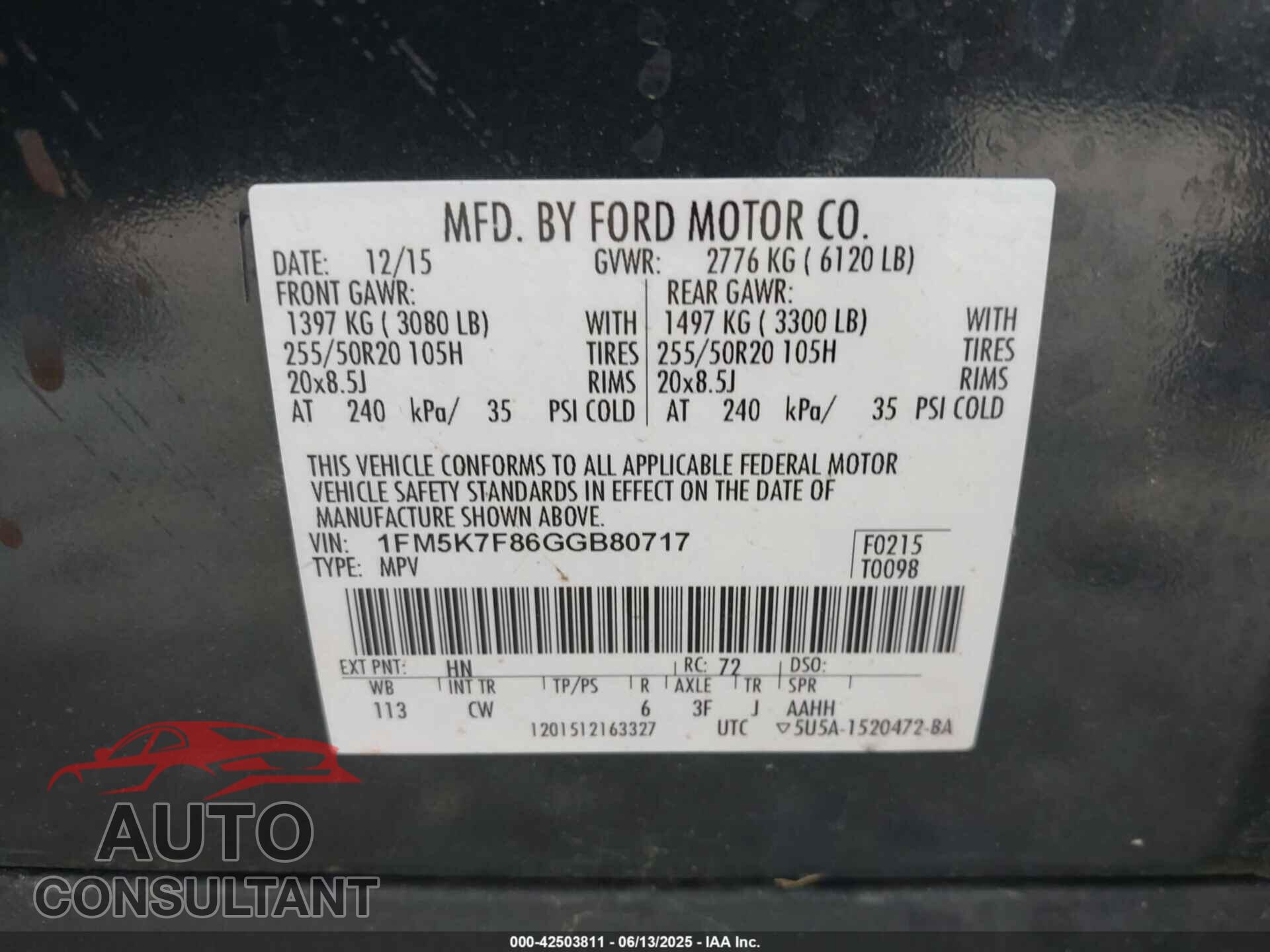 FORD EXPLORER 2016 - 1FM5K7F86GGB80717