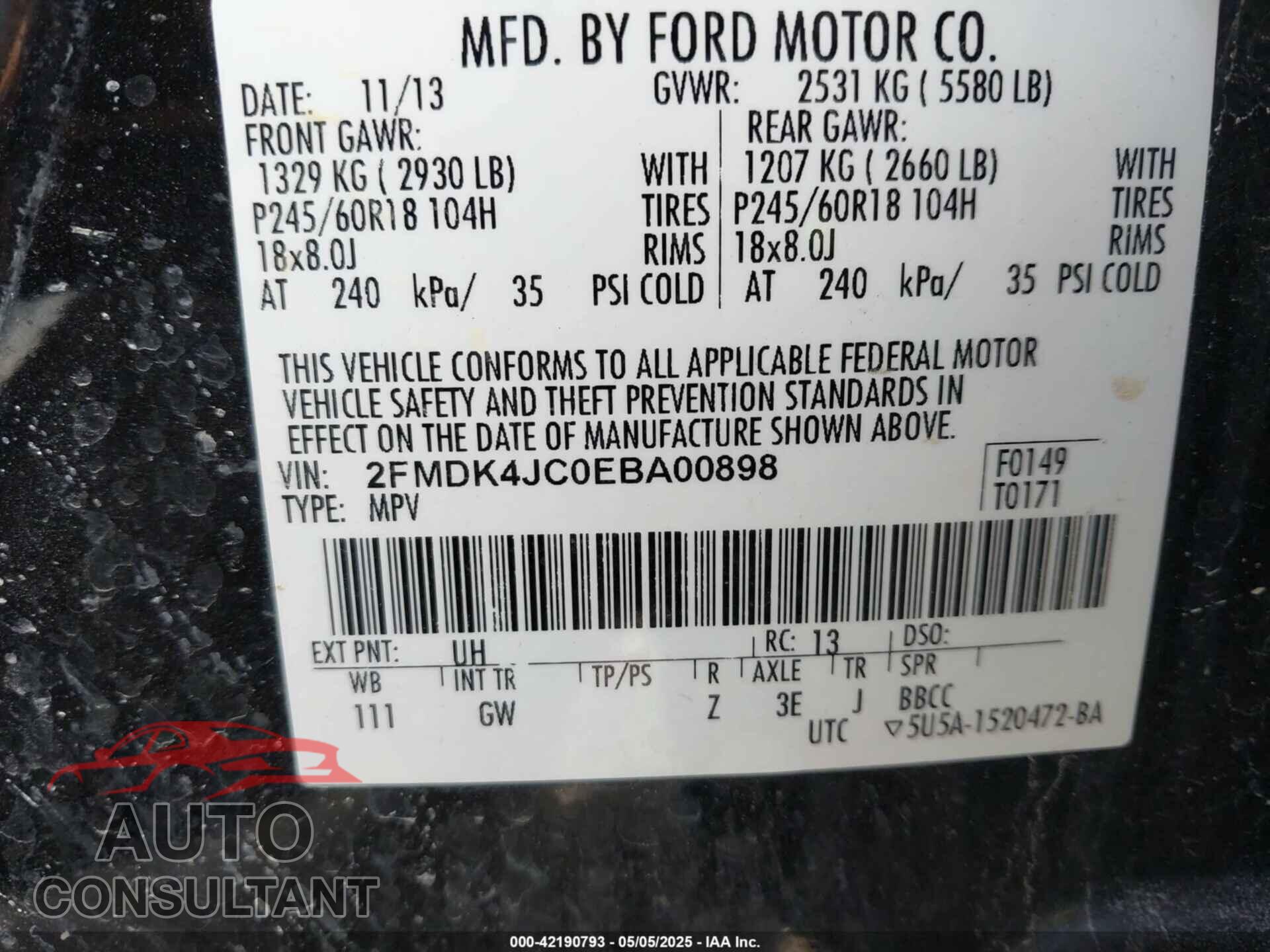 FORD EDGE 2014 - 2FMDK4JC0EBA00898