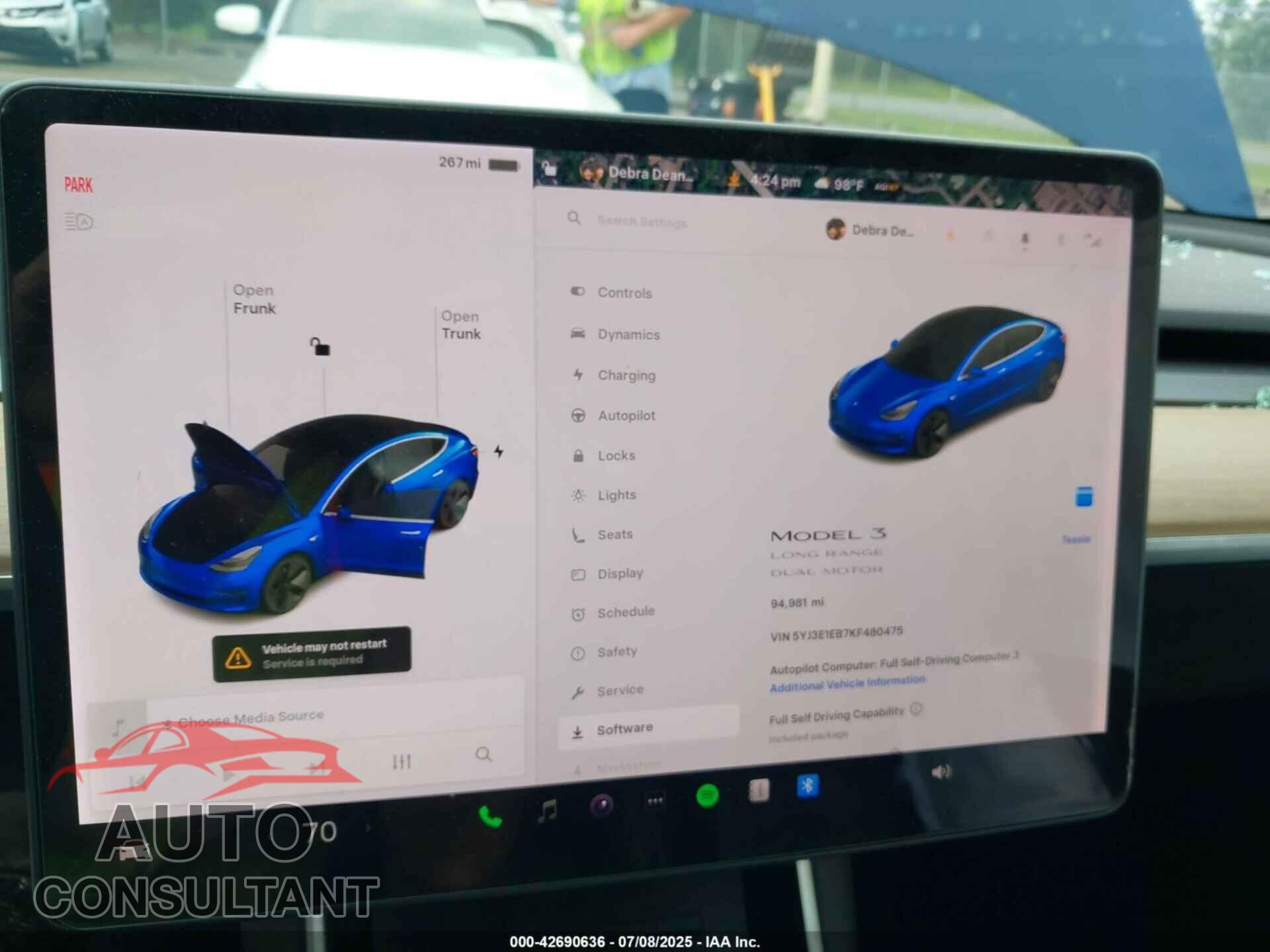 TESLA MODEL 3 2019 - 5YJ3E1EB7KF480475