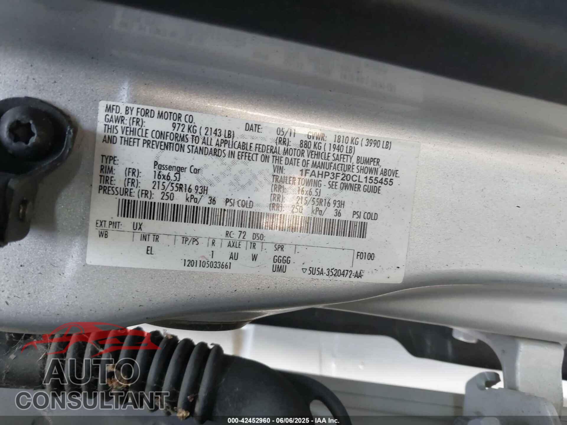 FORD FOCUS 2012 - 1FAHP3F20CL155455