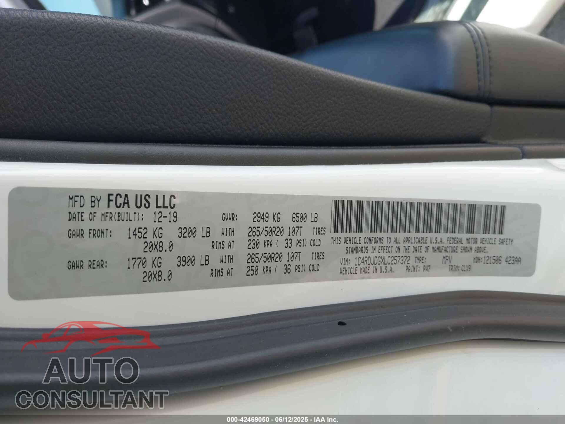 DODGE DURANGO 2020 - 1C4RDJDGXLC257372