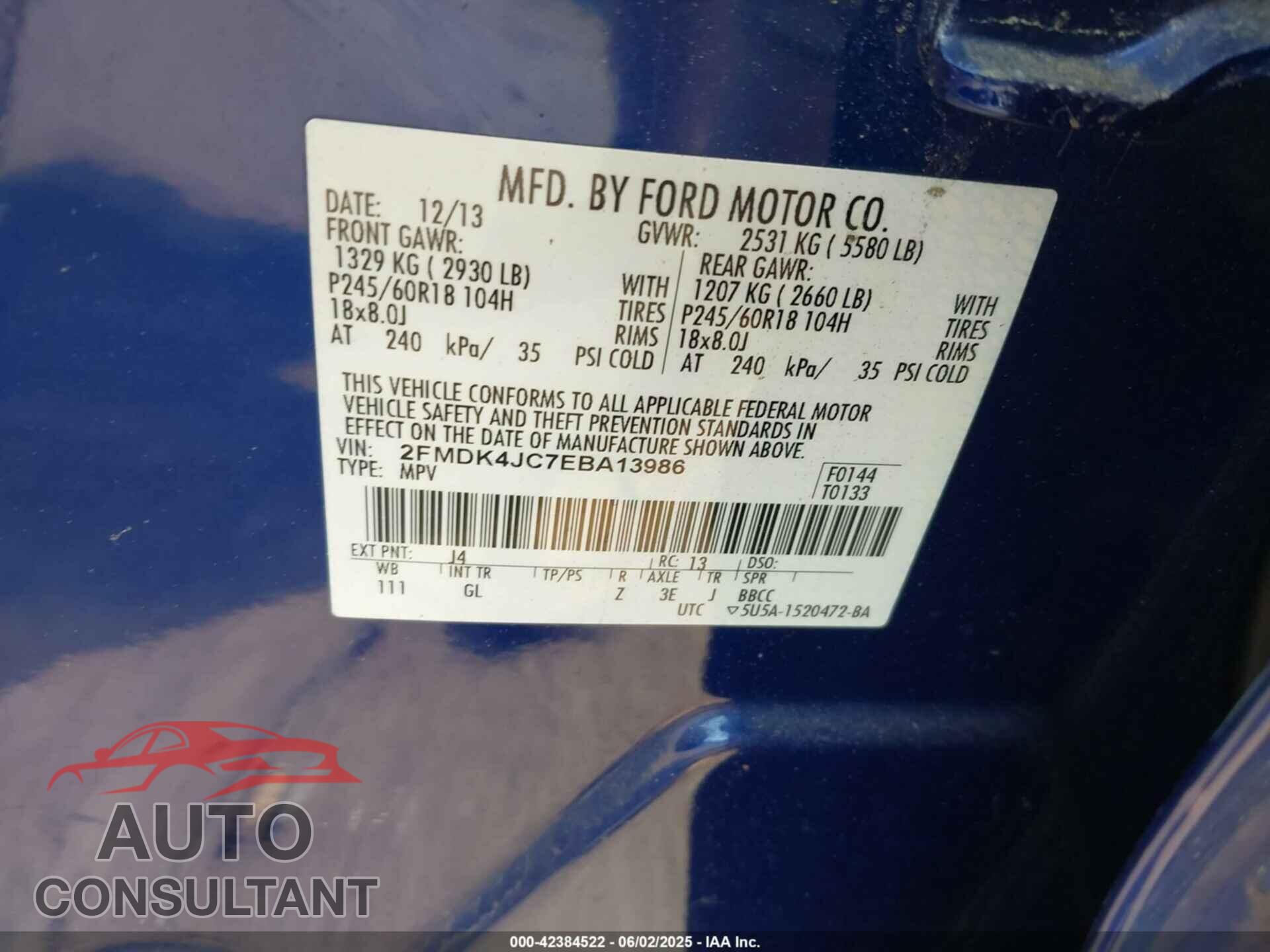 FORD EDGE 2014 - 2FMDK4JC7EBA13986