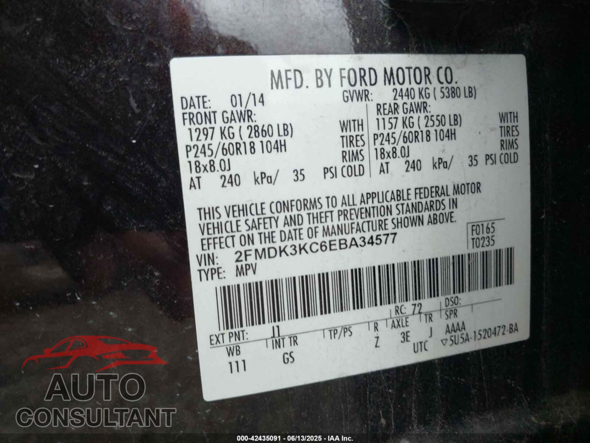 FORD EDGE 2014 - 2FMDK3KC6EBA34577