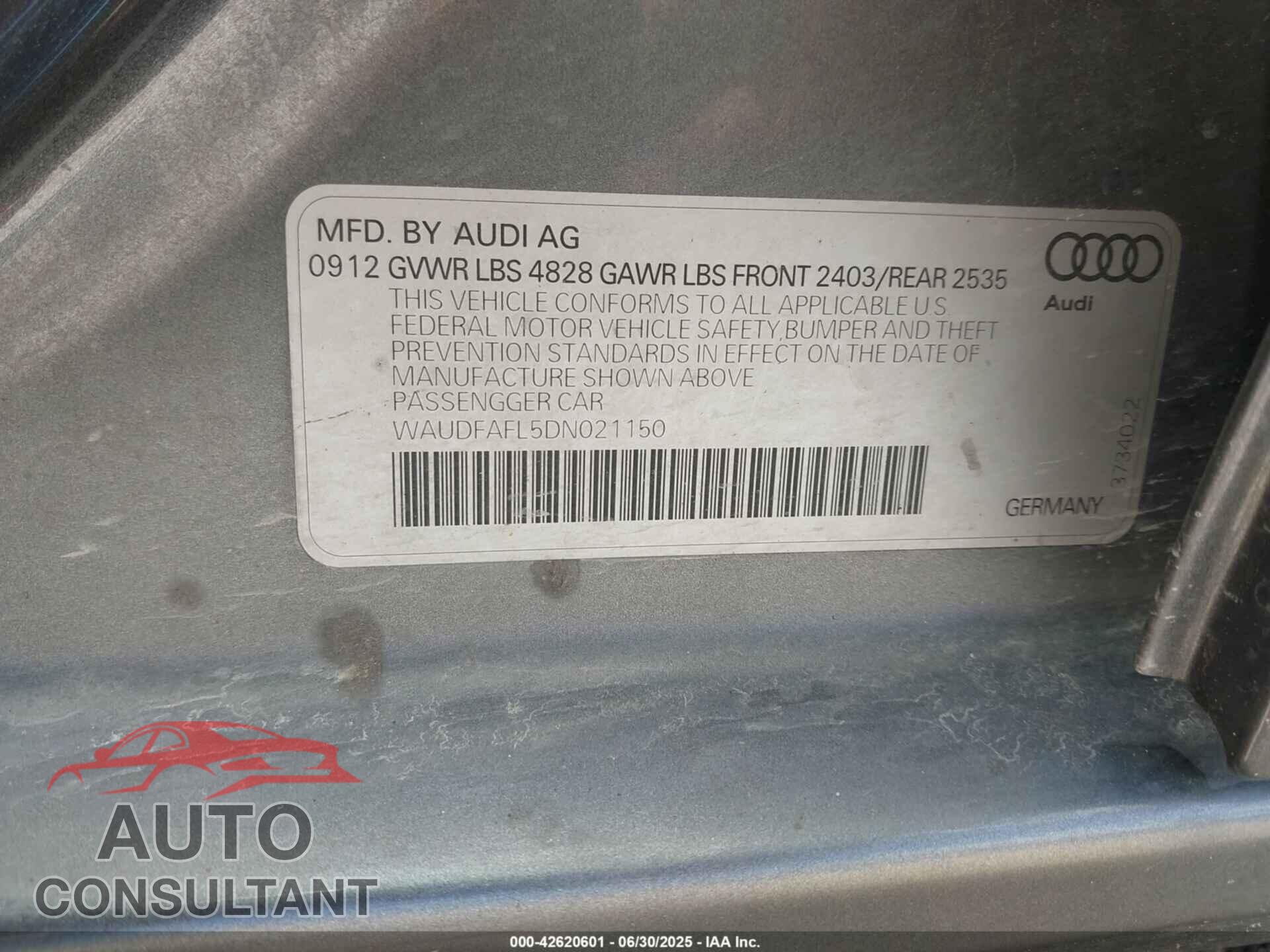 AUDI A4 2013 - WAUDFAFL5DN021150