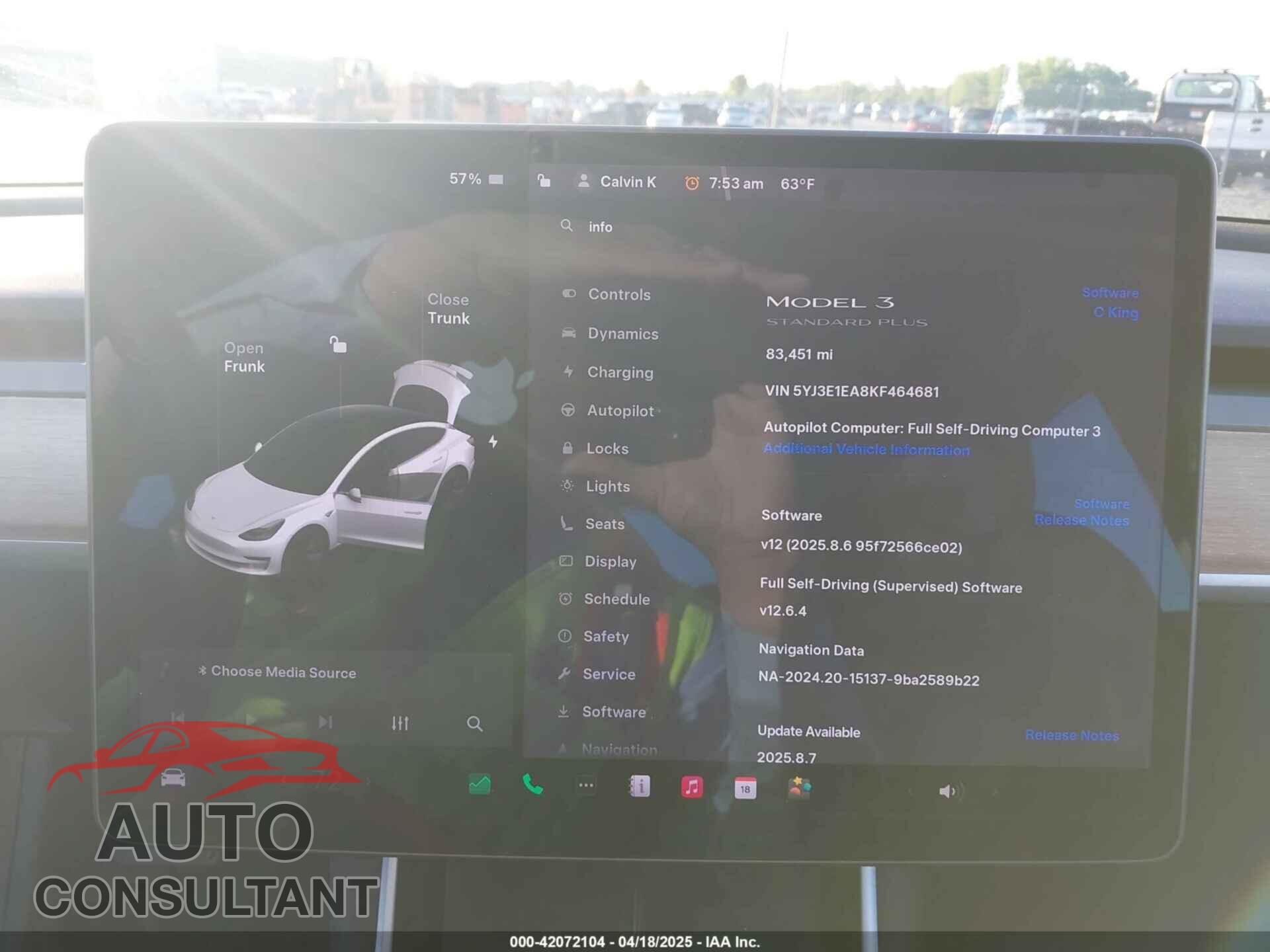 TESLA MODEL 3 2019 - 5YJ3E1EA8KF464681