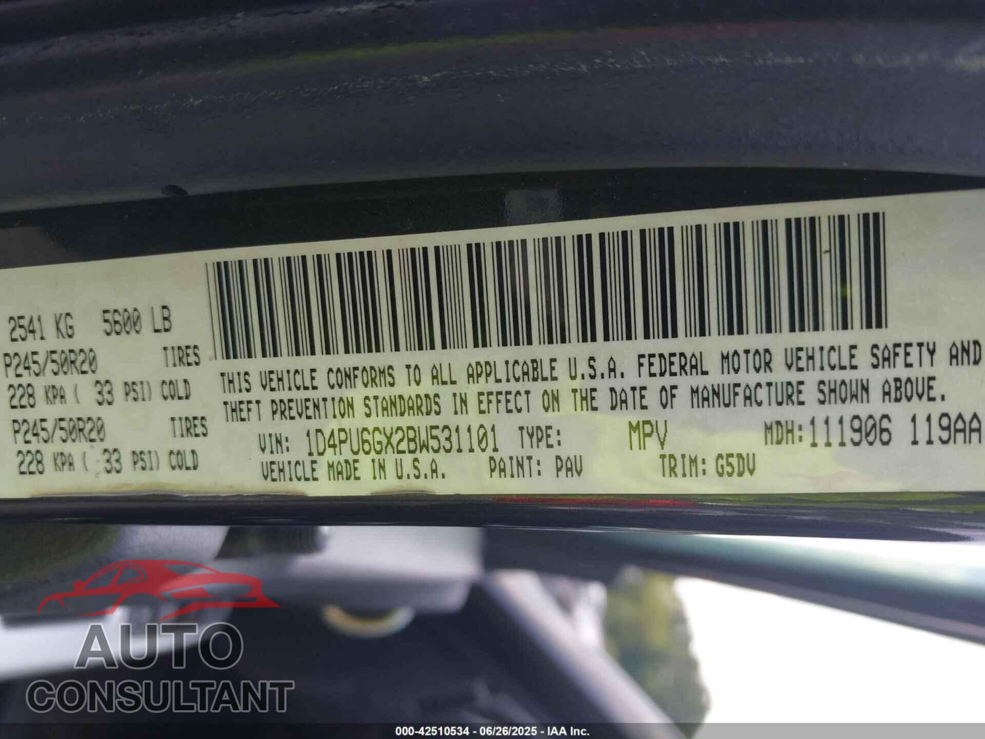 DODGE NITRO 2011 - 1D4PU6GX2BW531101