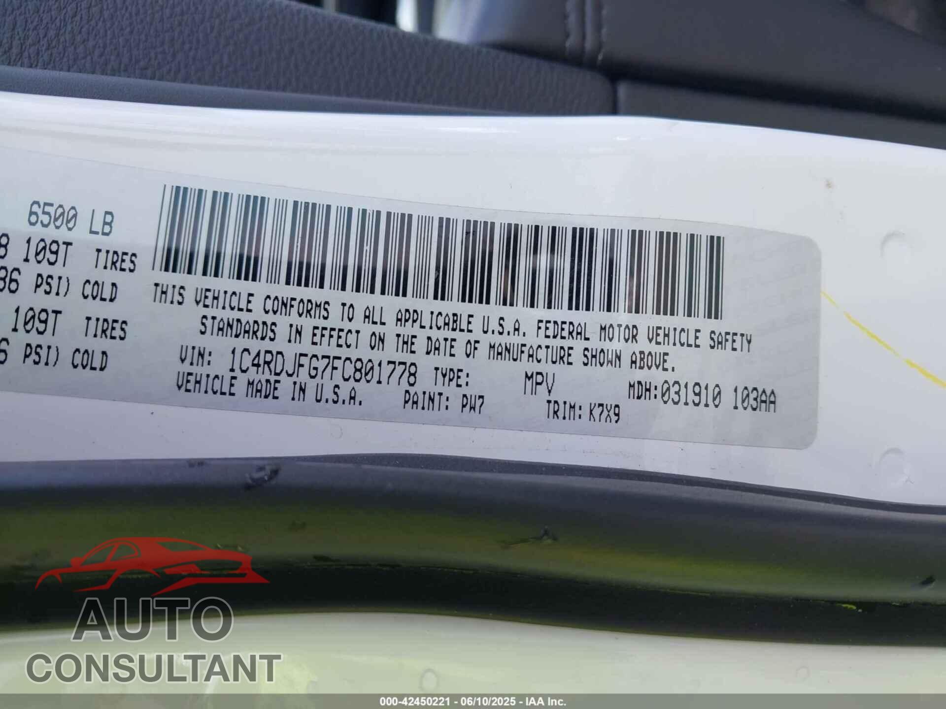 DODGE DURANGO 2015 - 1C4RDJFG7FC801778