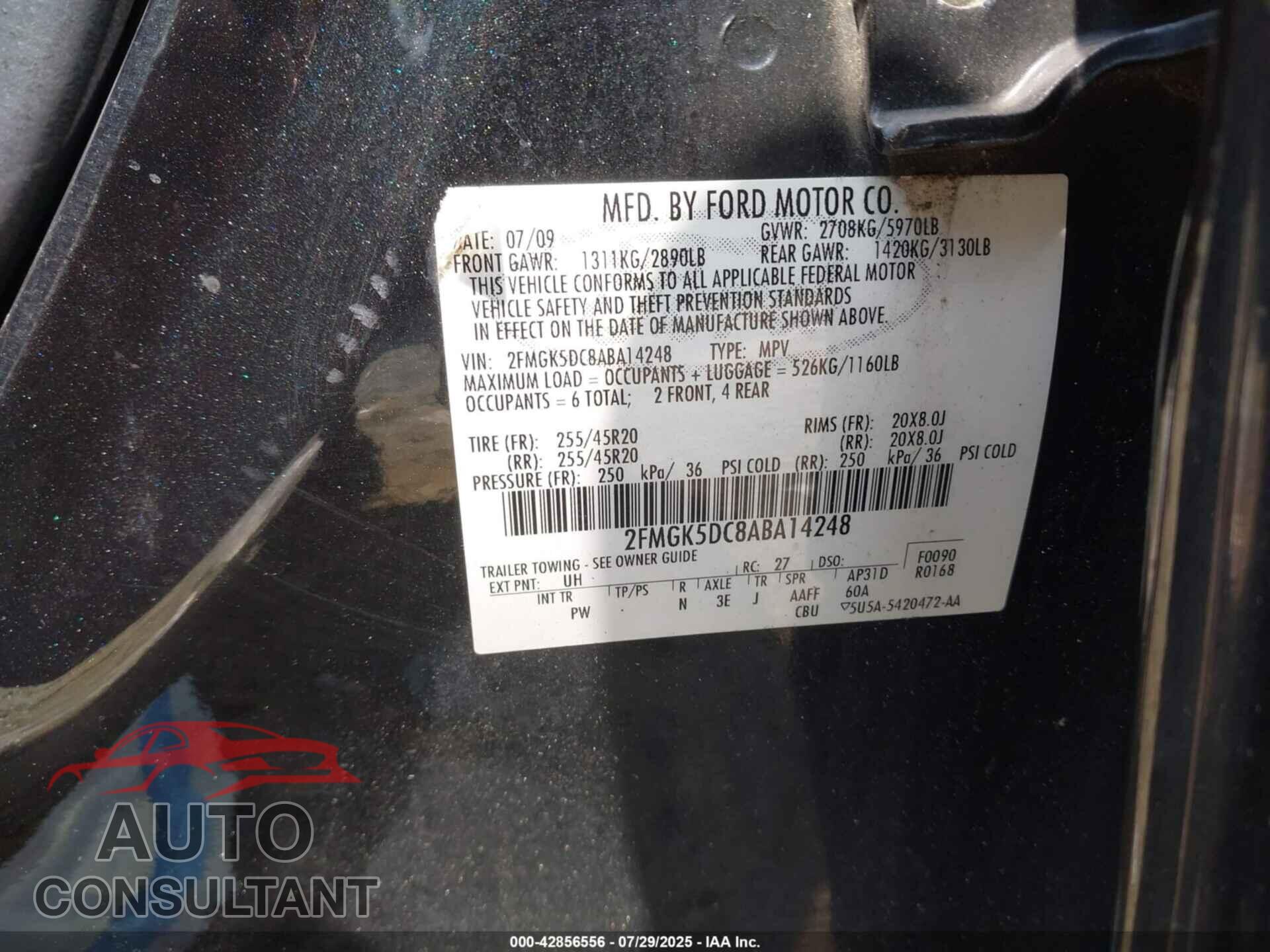 FORD FLEX 2010 - 2FMGK5DC8ABA14248