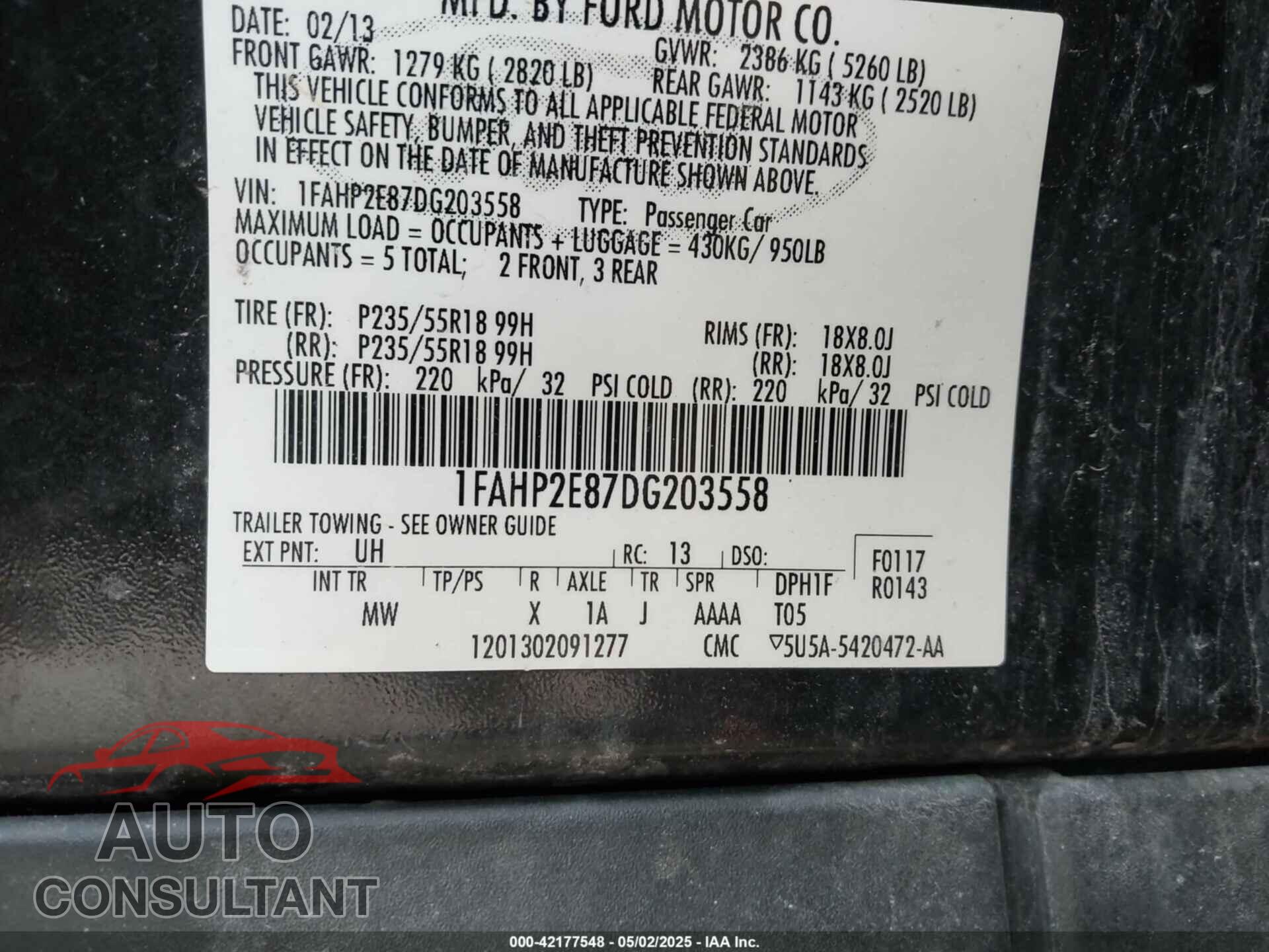 FORD TAURUS 2013 - 1FAHP2E87DG203558