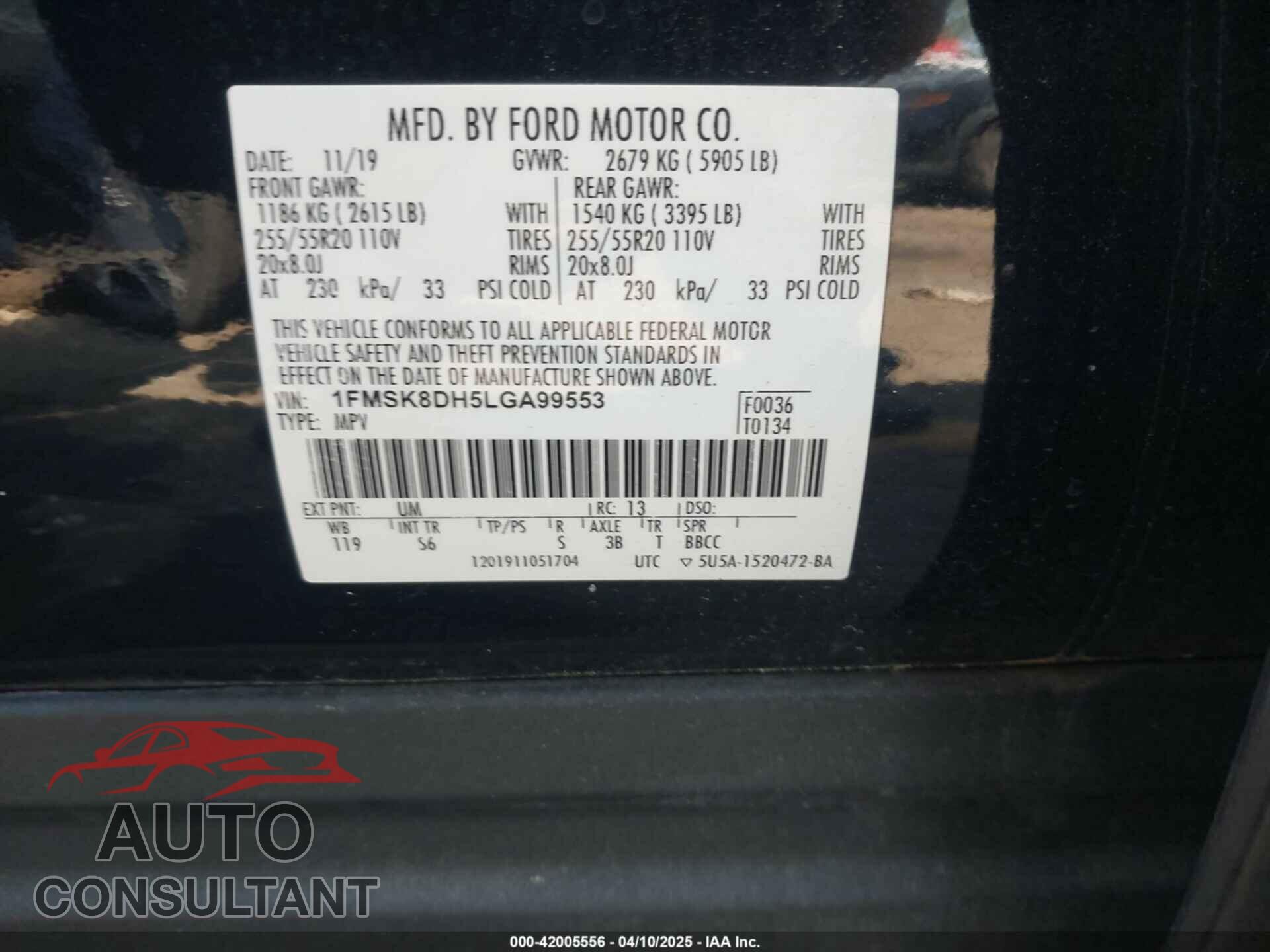 FORD EXPLORER 2020 - 1FMSK8DH5LGA99553