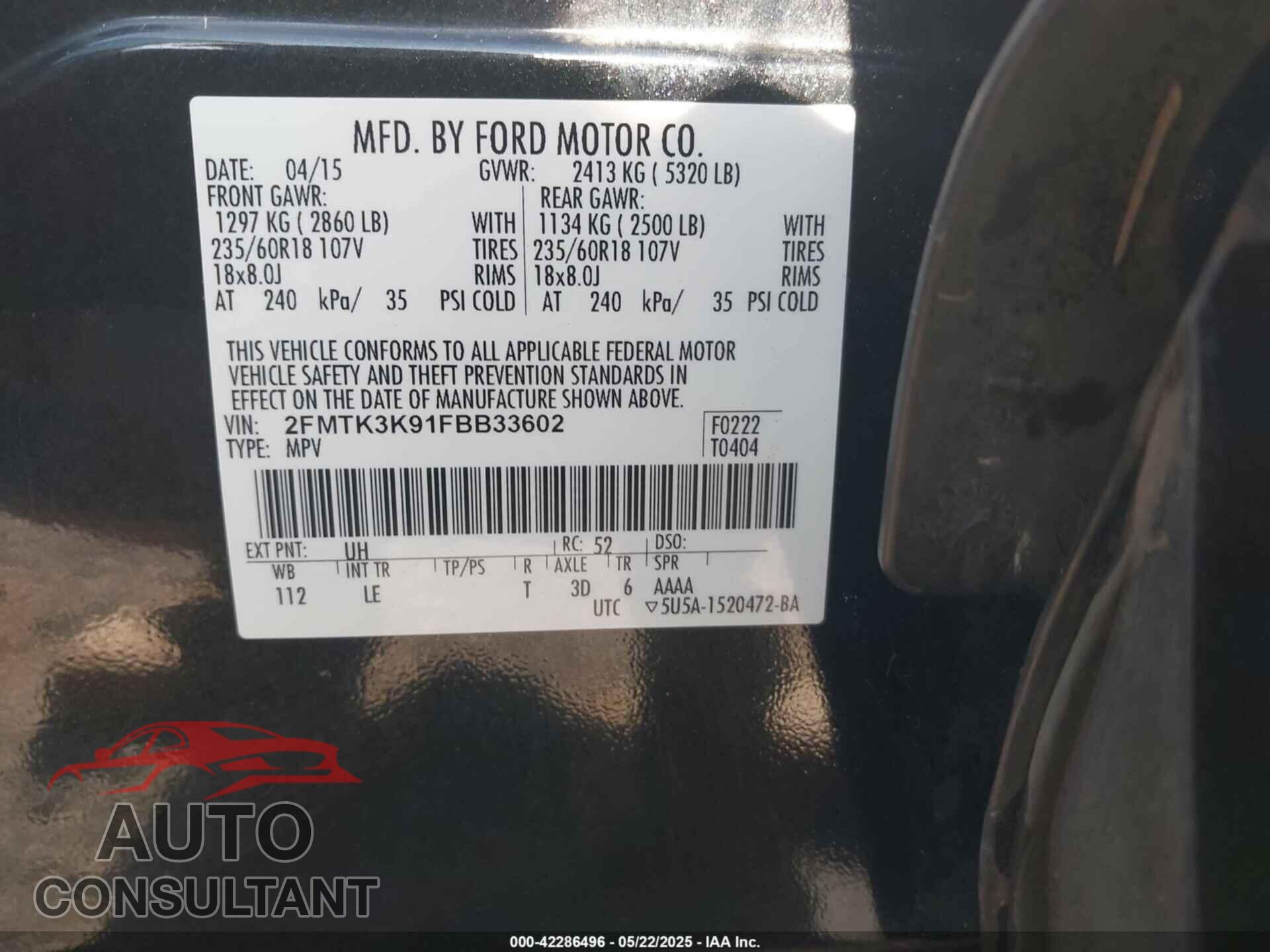FORD EDGE 2015 - 2FMTK3K91FBB33602