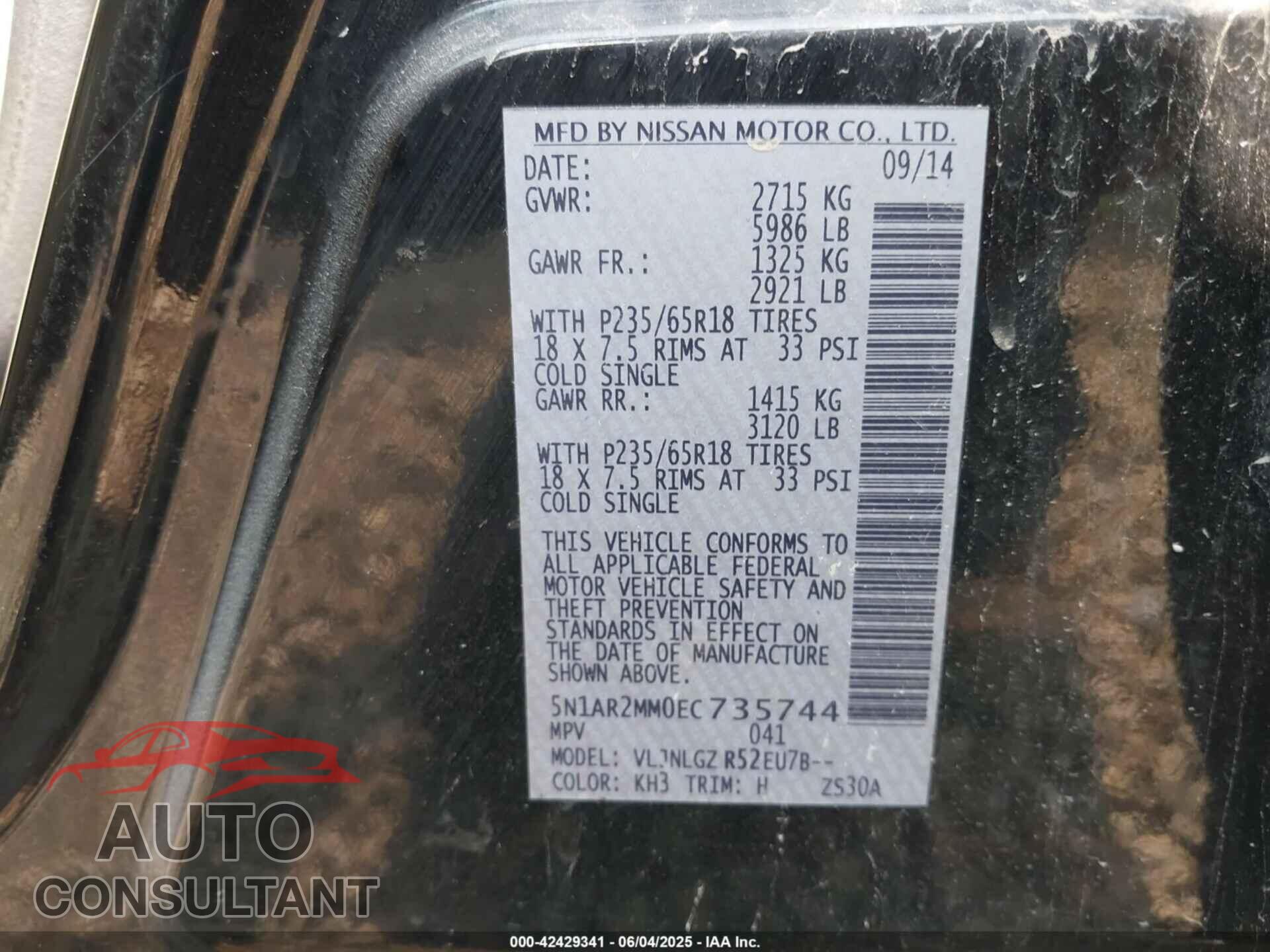 NISSAN PATHFINDER 2014 - 5N1AR2MM0EC735744