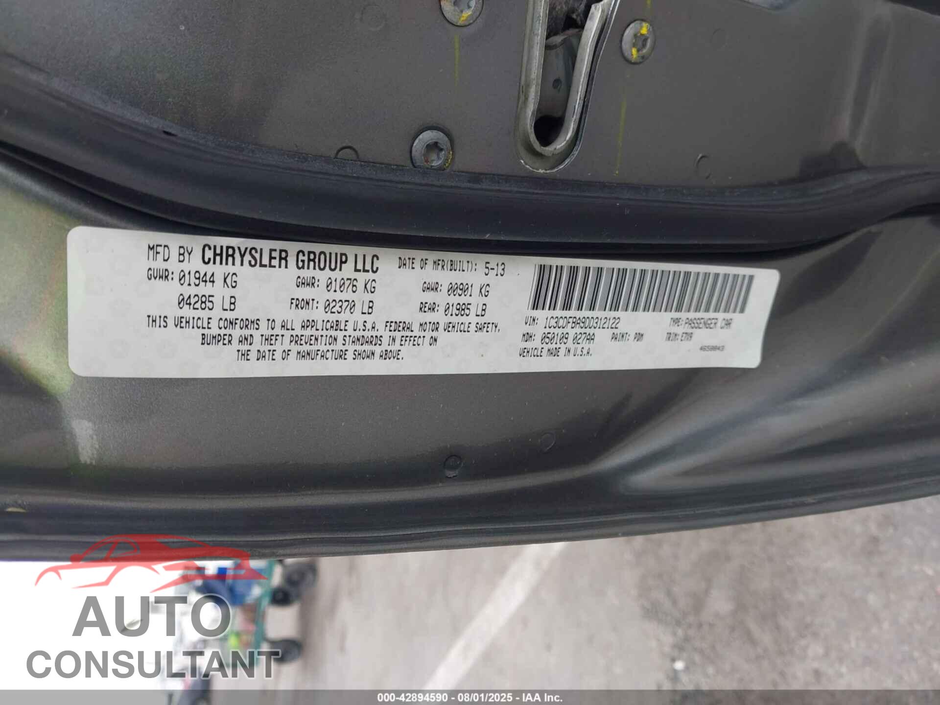 DODGE DART 2013 - 1C3CDFBA9DD312122