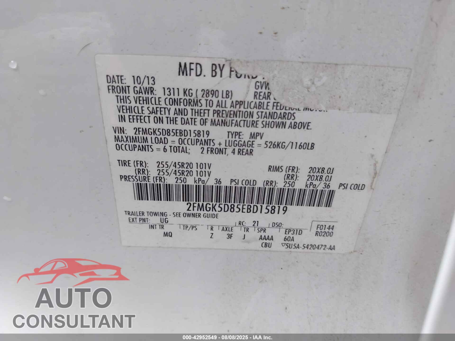 FORD FLEX 2014 - 2FMGK5D85EBD15819