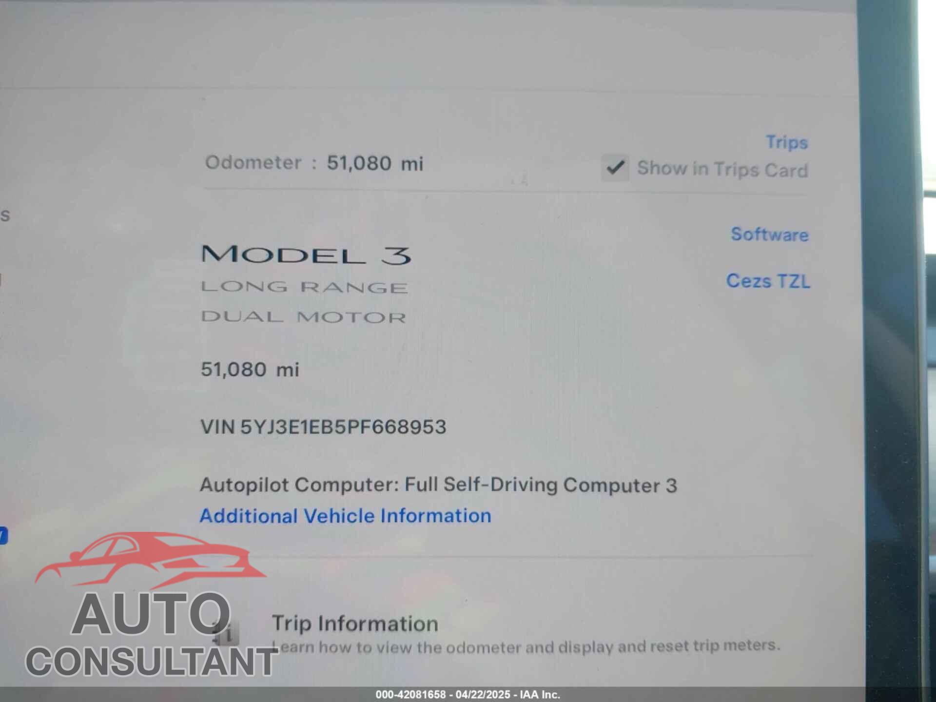 TESLA MODEL 3 2023 - 5YJ3E1EB5PF668953