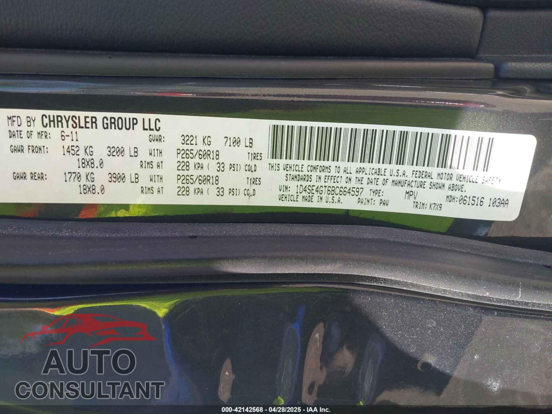 DODGE DURANGO 2011 - 1D4SE4GT6BC664597