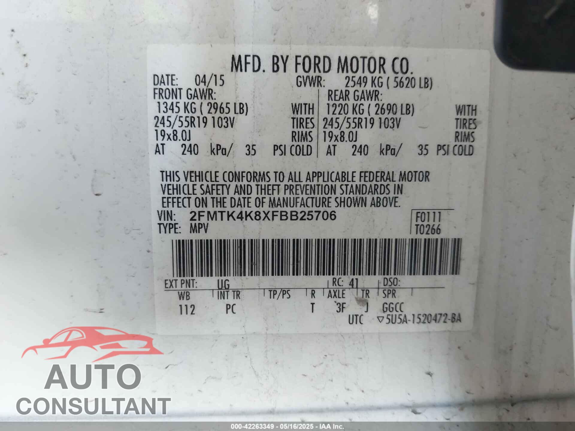 FORD EDGE 2015 - 2FMTK4K8XFBB25706