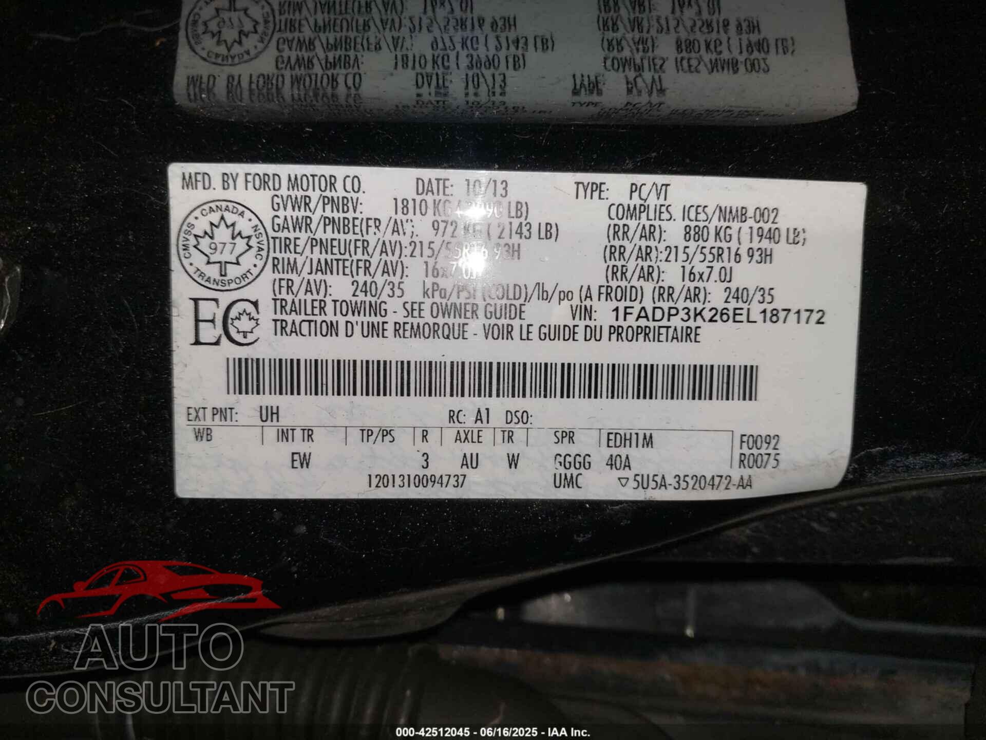 FORD FOCUS 2014 - 1FADP3K26EL187172