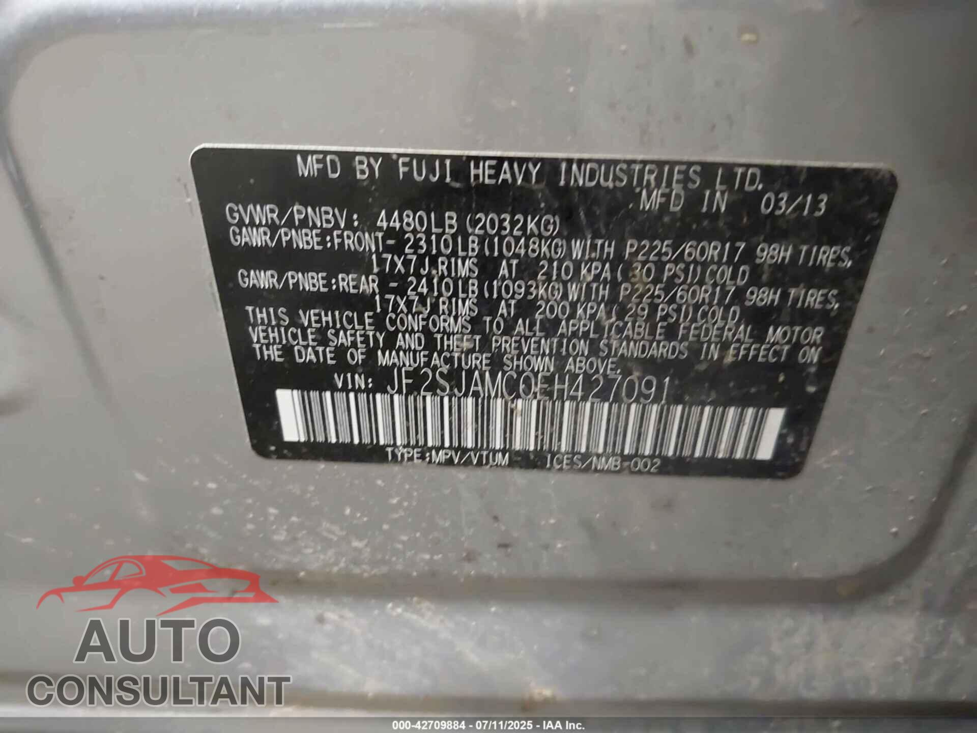 SUBARU FORESTER 2014 - JF2SJAMC0EH427091