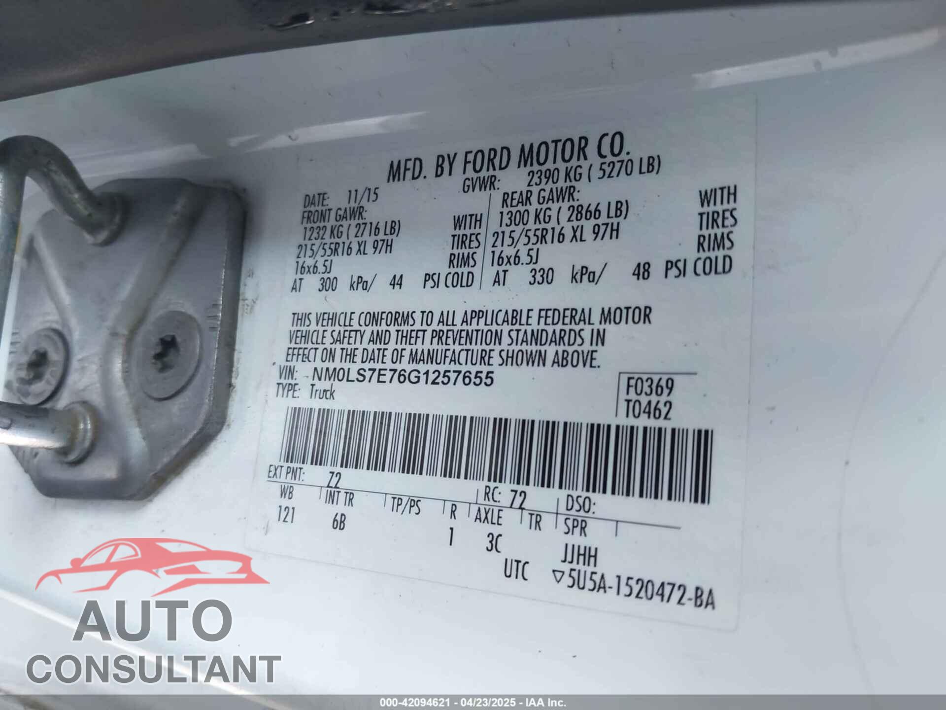 FORD TRANSIT CONNECT 2016 - NM0LS7E76G1257655