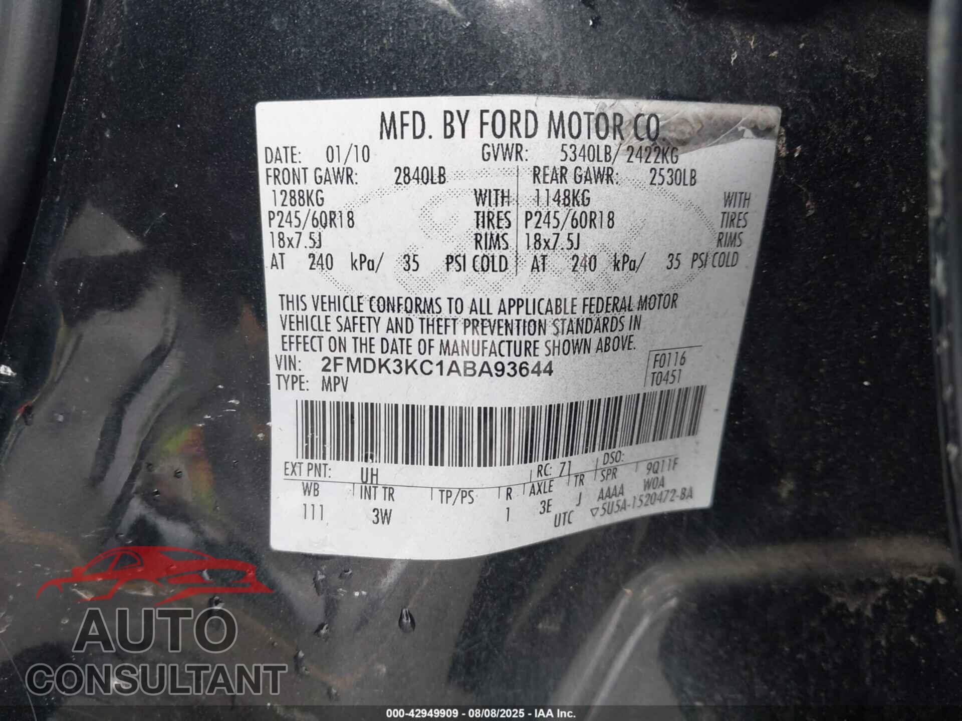 FORD EDGE 2010 - 2FMDK3KC1ABA93644