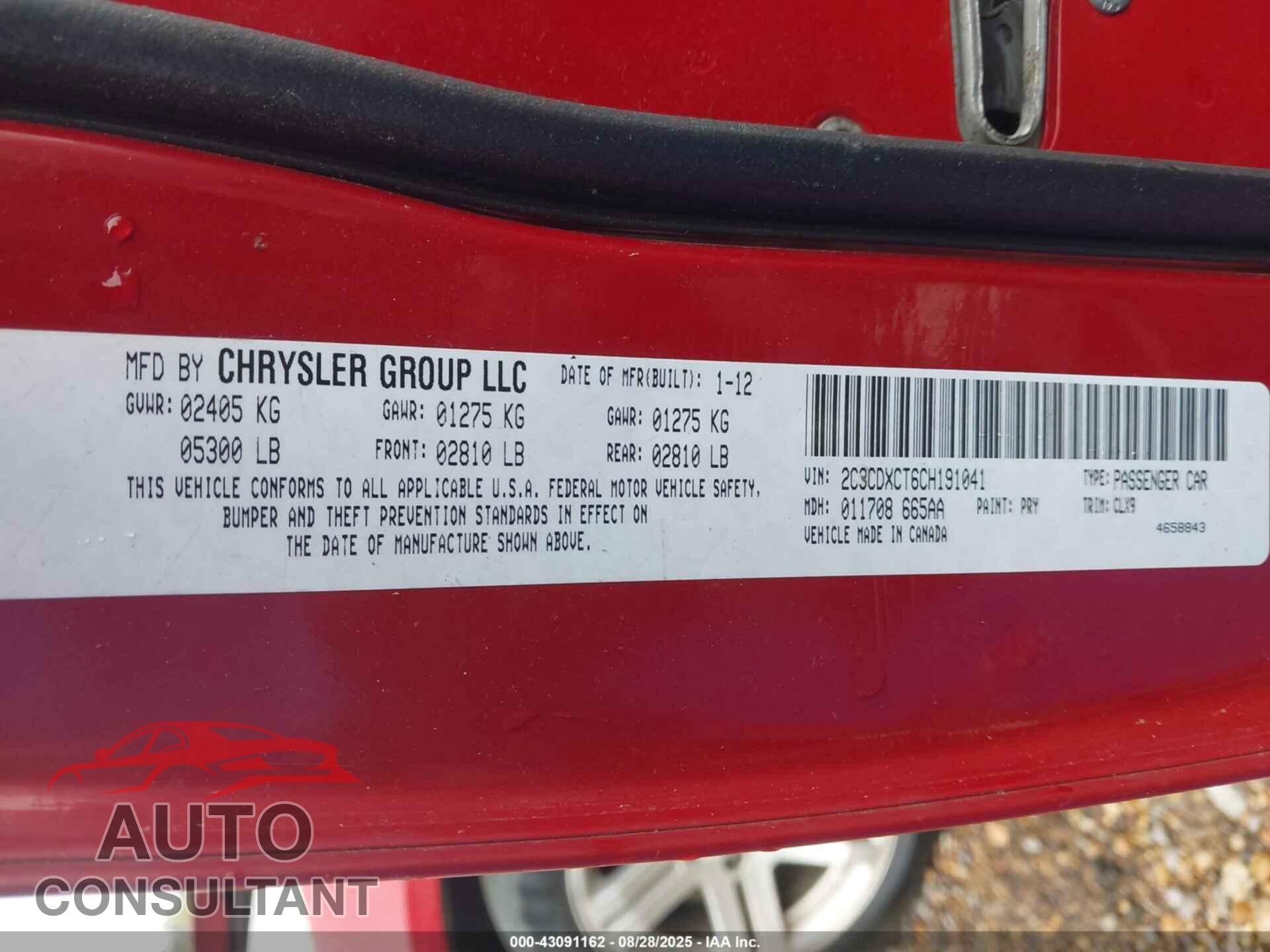DODGE CHARGER 2012 - 2C3CDXCT6CH191041