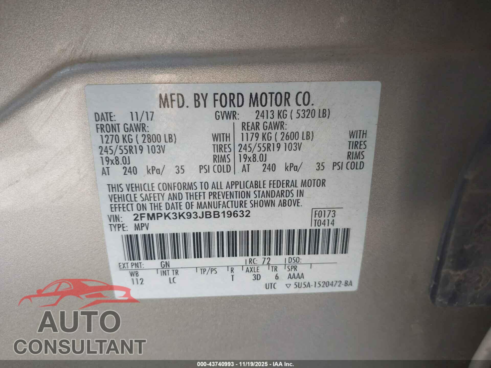 FORD EDGE 2018 - 2FMPK3K93JBB19632